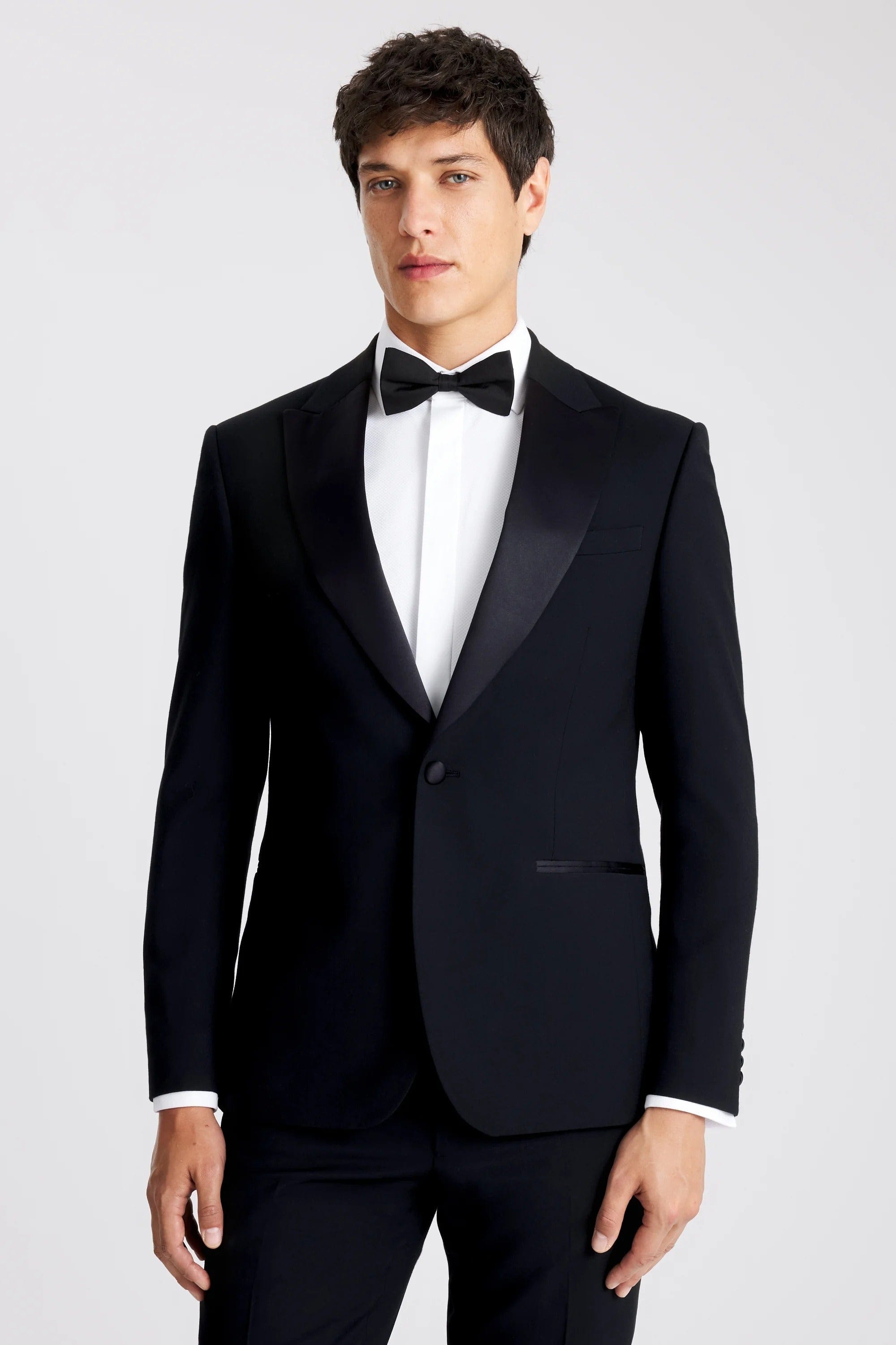 aesido Black 2 Piece Single Button Satin Collar Men's Suit Groom Wedding Dress (Blazer + Pants)
