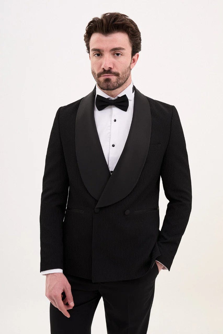 aesido Black 2 Piece Single Button Satin Shawl Lapels Business Men Suit (Blazer+Pants)