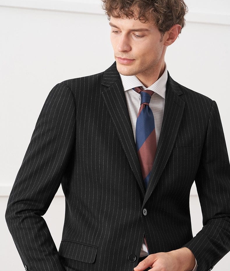 aesido Black 2 Piece Striped Business Casual Slim Fit Men's Suit Groom Wedding Dress