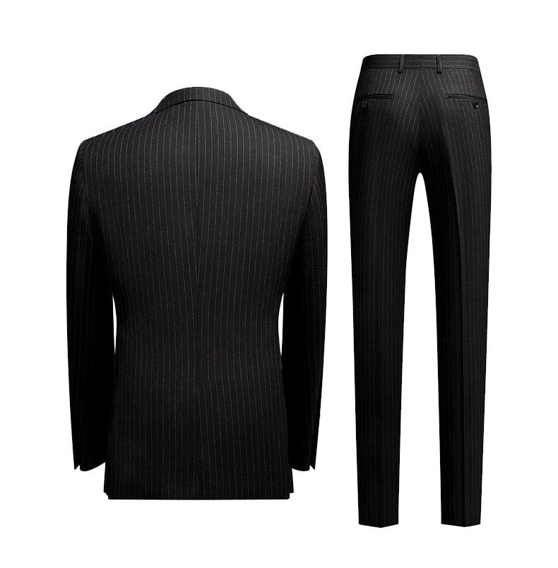 aesido Black 2 Piece Striped Business Casual Slim Fit Men's Suit Groom Wedding Dress