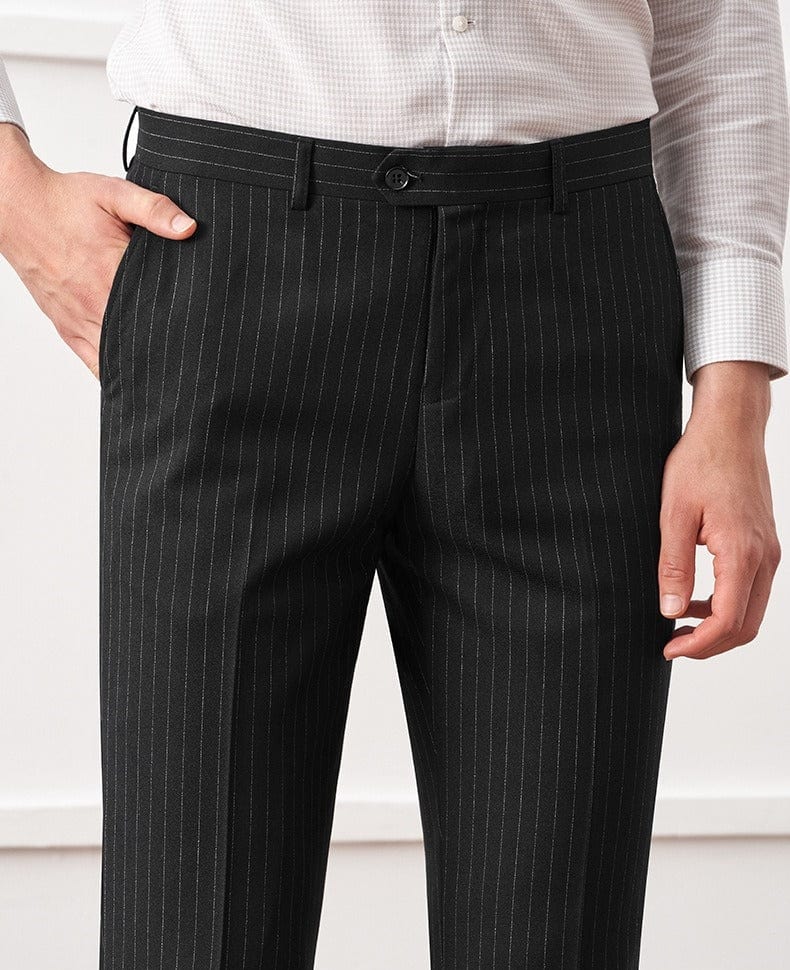 aesido Black 2 Piece Striped Business Casual Slim Fit Men's Suit Groom Wedding Dress