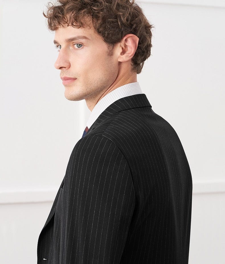 aesido Black 2 Piece Striped Business Casual Slim Fit Men's Suit Groom Wedding Dress