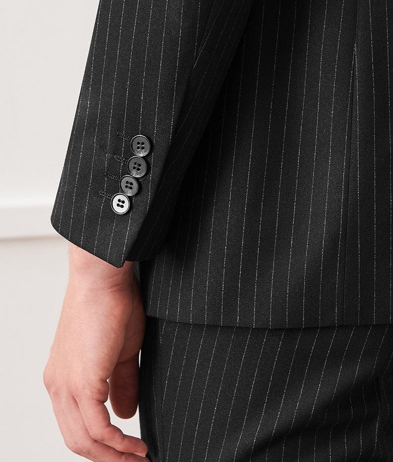 aesido Black 2 Piece Striped Business Casual Slim Fit Men's Suit Groom Wedding Dress