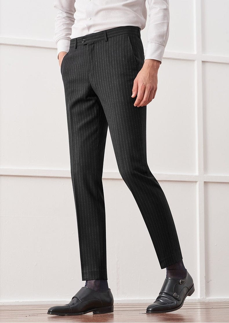 aesido Black 2 Piece Striped Business Casual Slim Fit Men's Suit Groom Wedding Dress