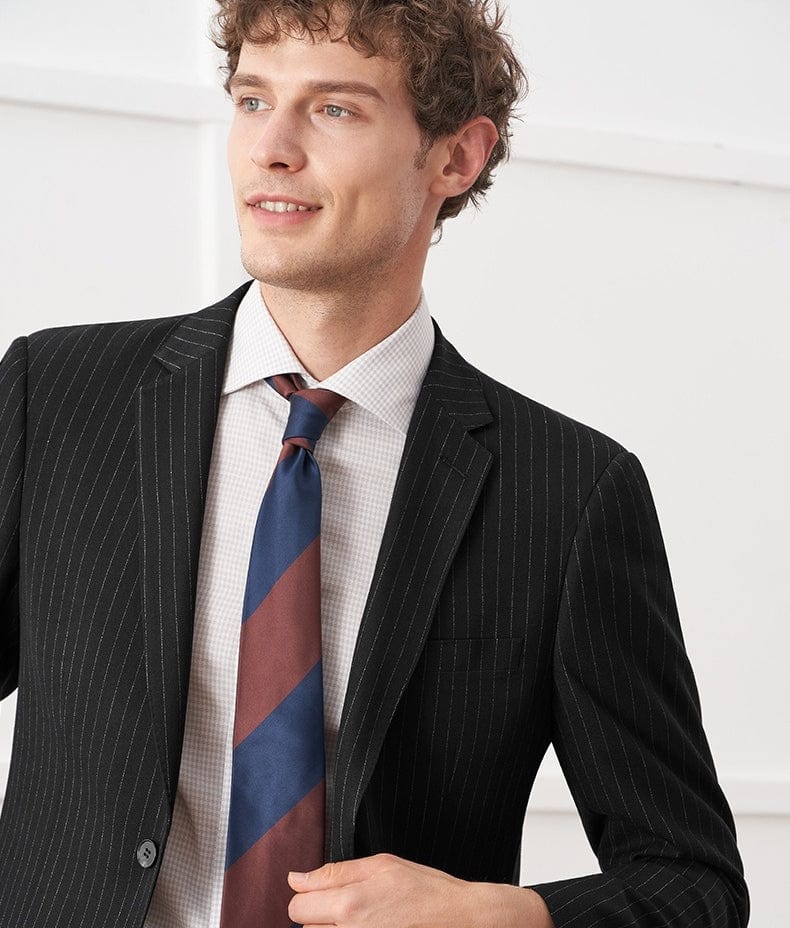 aesido Black 2 Piece Striped Business Casual Slim Fit Men's Suit Groom Wedding Dress