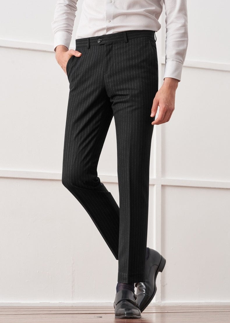 aesido Black 2 Piece Striped Business Casual Slim Fit Men's Suit Groom Wedding Dress