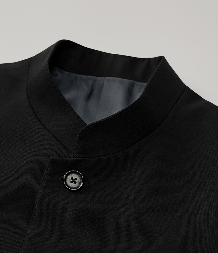 aesido Black 2 Piece Zhongshan Suit Single Breasted Stand Collar Business Casual Men's Suit