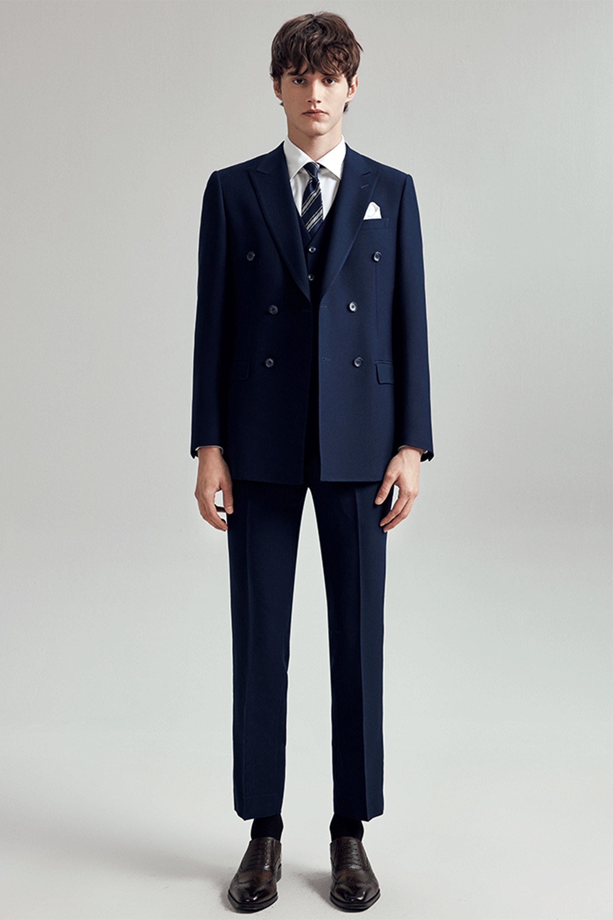 aesido Black 3 Piece Double Breasted Business Casual Slim Fit Men's Suit Groom Wedding Dress