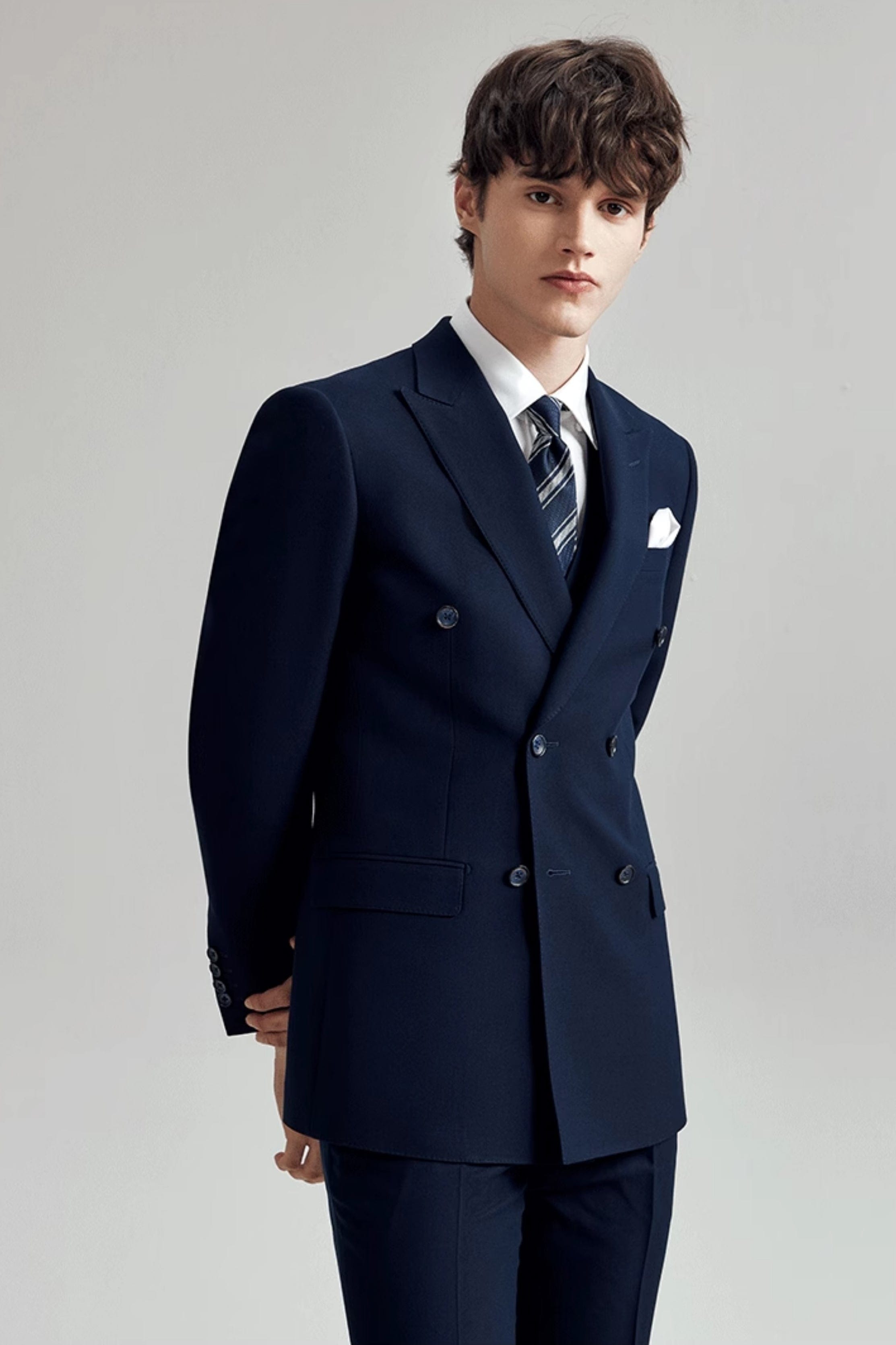 aesido Black 3 Piece Double Breasted Business Casual Slim Fit Men's Suit Groom Wedding Dress