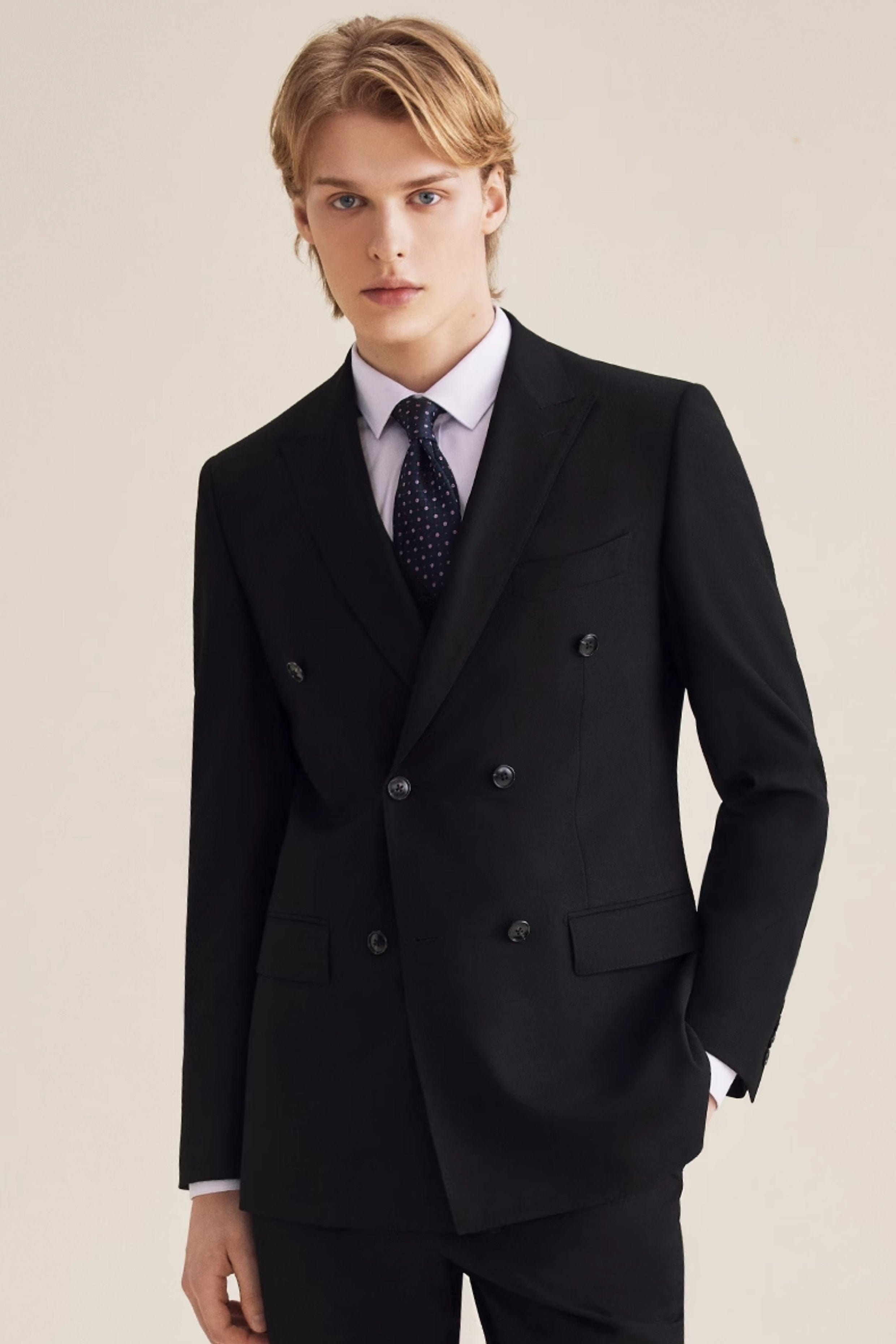 aesido Black 3 Piece Double Breasted Stylish Gentleman Business Casual Men's Suit Groom Wedding Dress