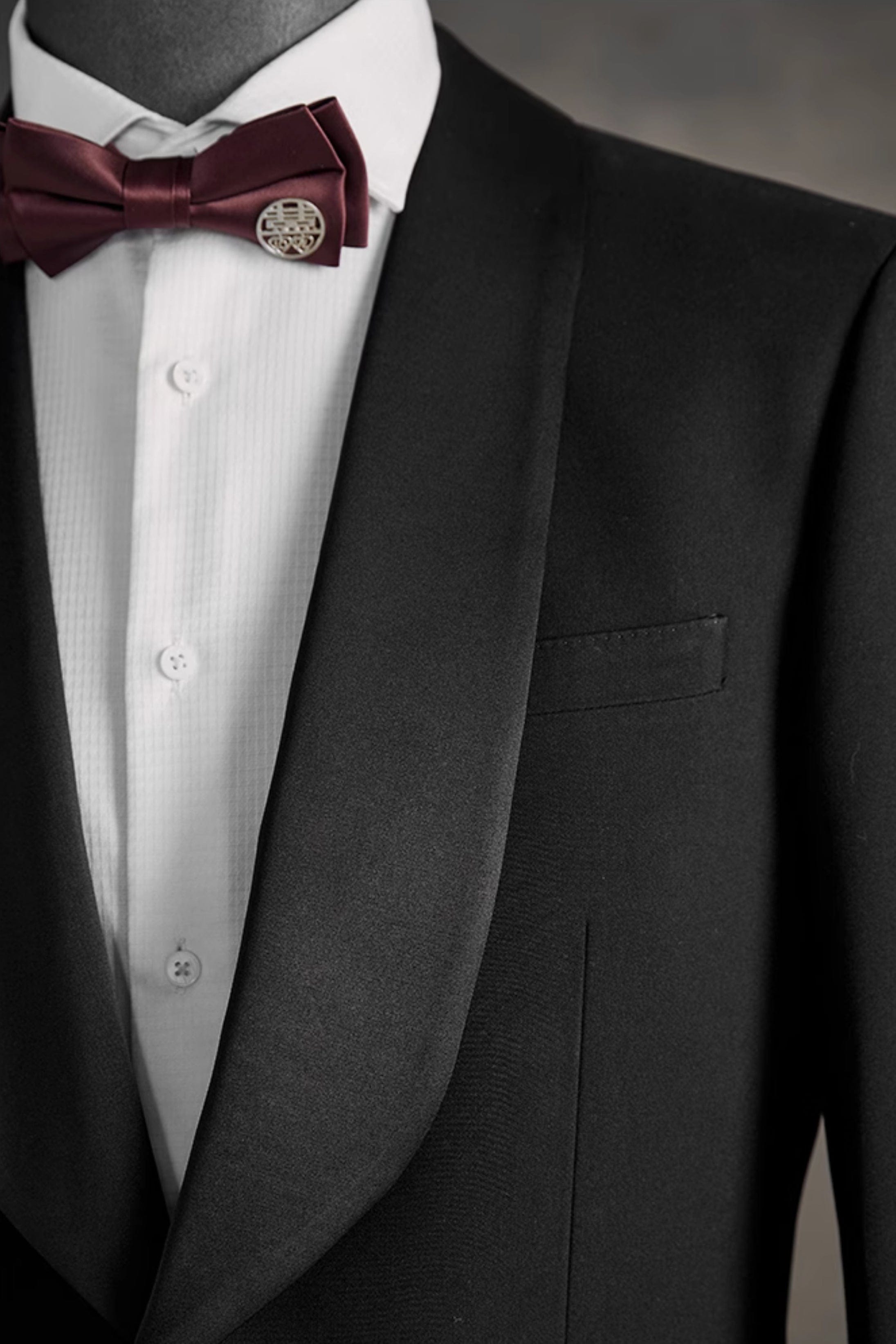 aesido Black 3 Piece Shawl Lapel Men's Suit Business Slim Groom Wedding Dress