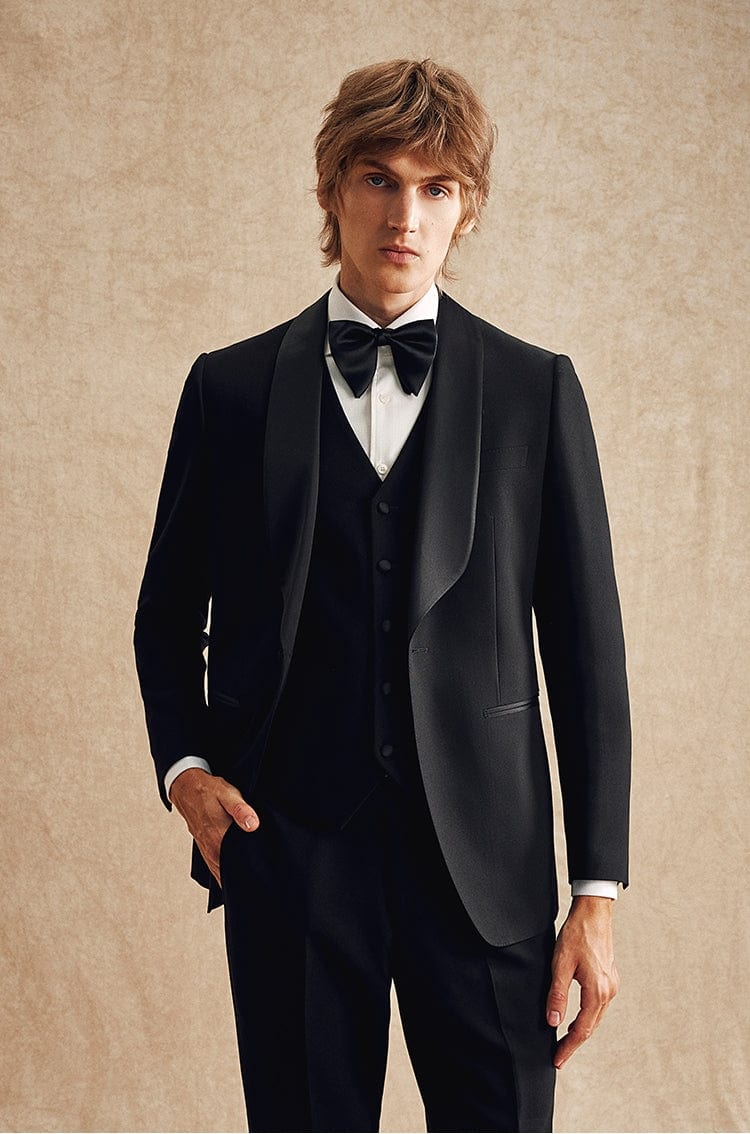 aesido Black 3 Piece Shawl Lapel Men's Suit Business Slim Groom Wedding Dress