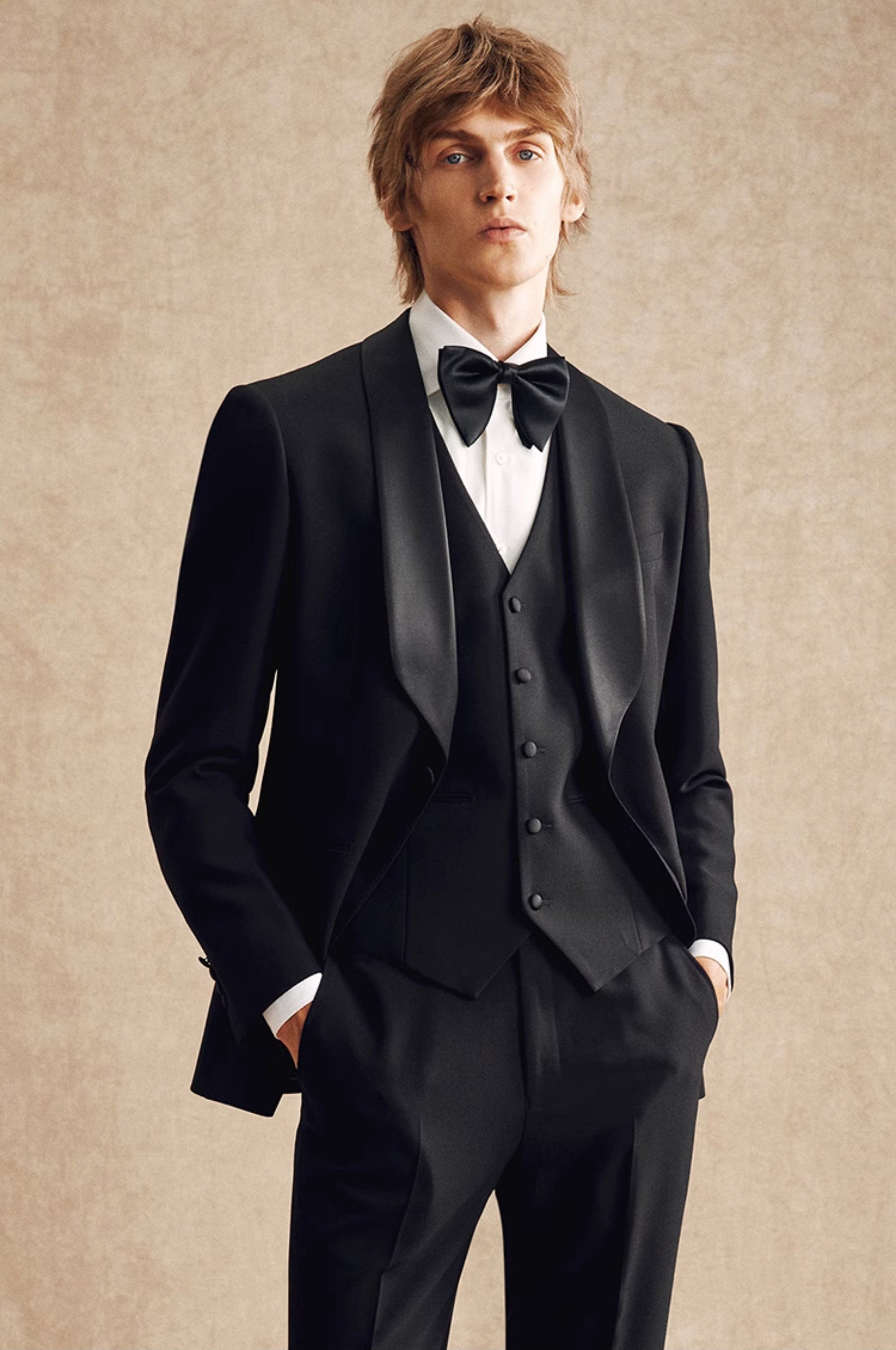 aesido Black 3 Piece Shawl Lapel Men's Suit Business Slim Groom Wedding Dress