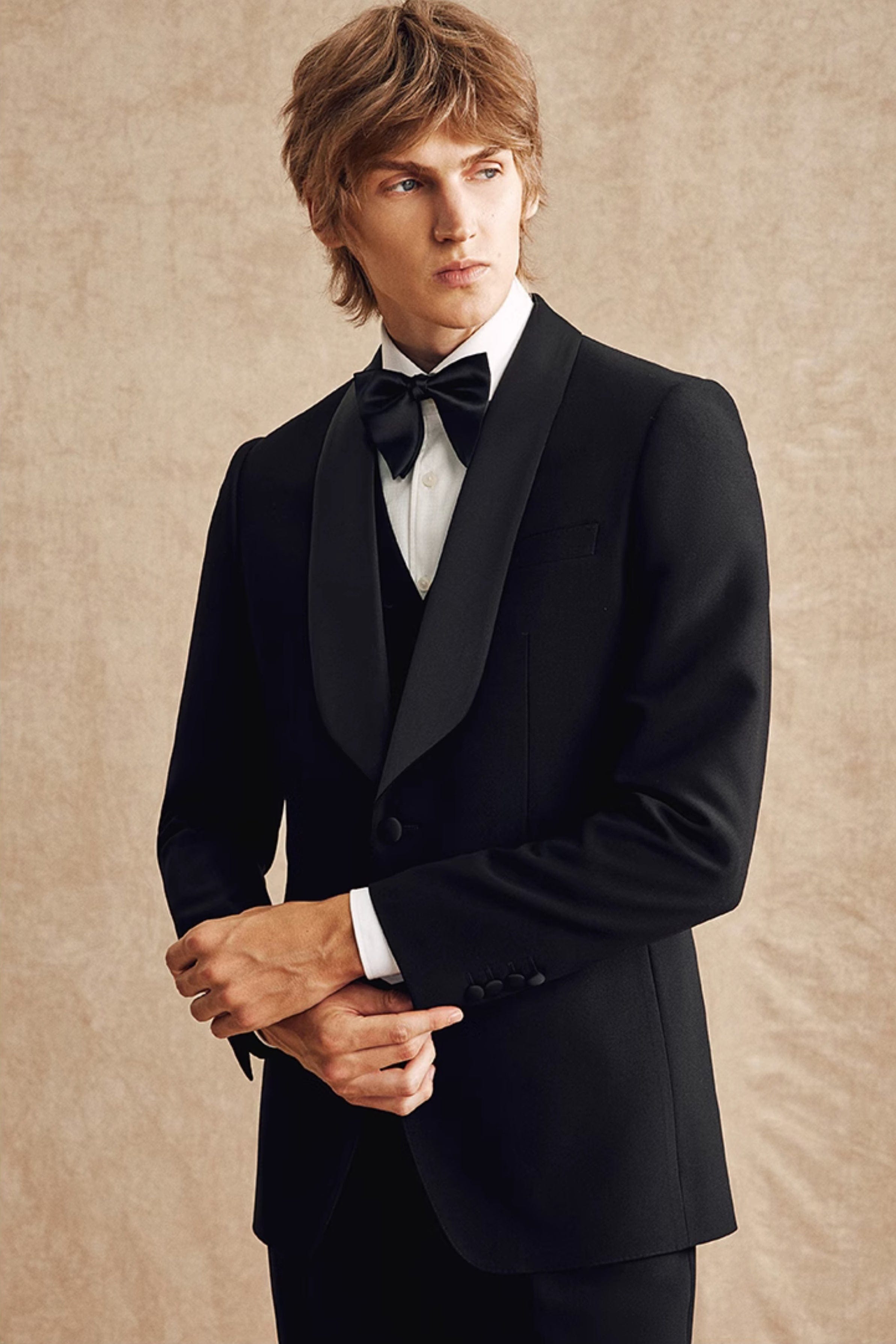 aesido Black 3 Piece Shawl Lapel Men's Suit Business Slim Groom Wedding Dress