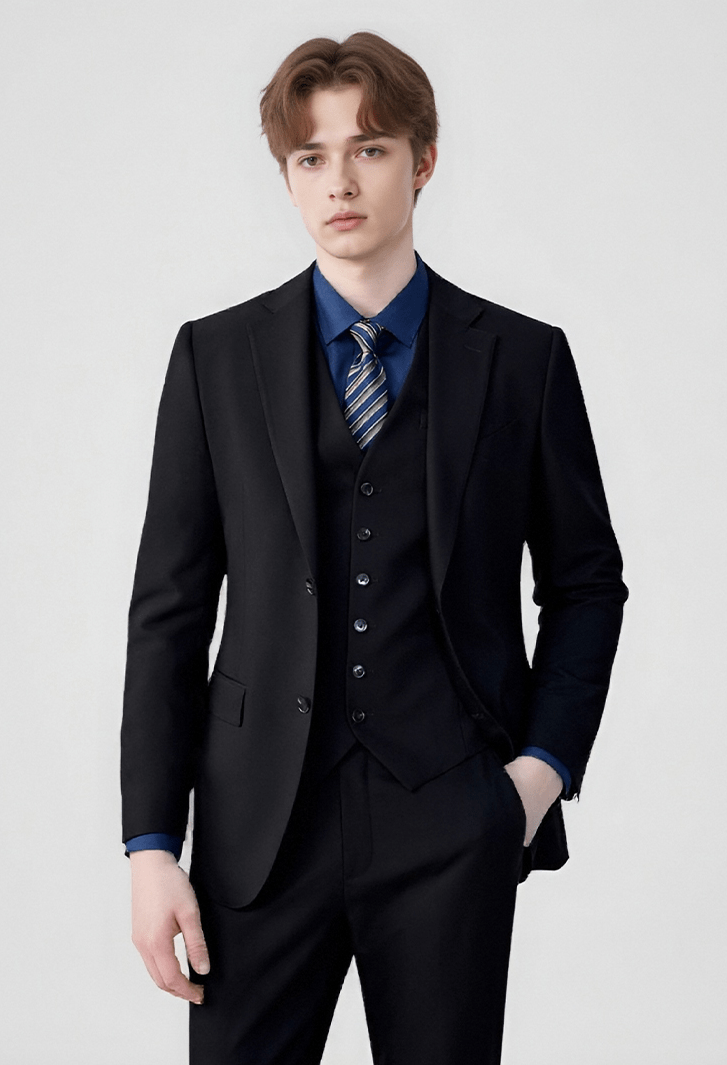 aesido Black 3 Piece Single Breasted Business Casual Slim Fit Men's Suit Groom Wedding Dress