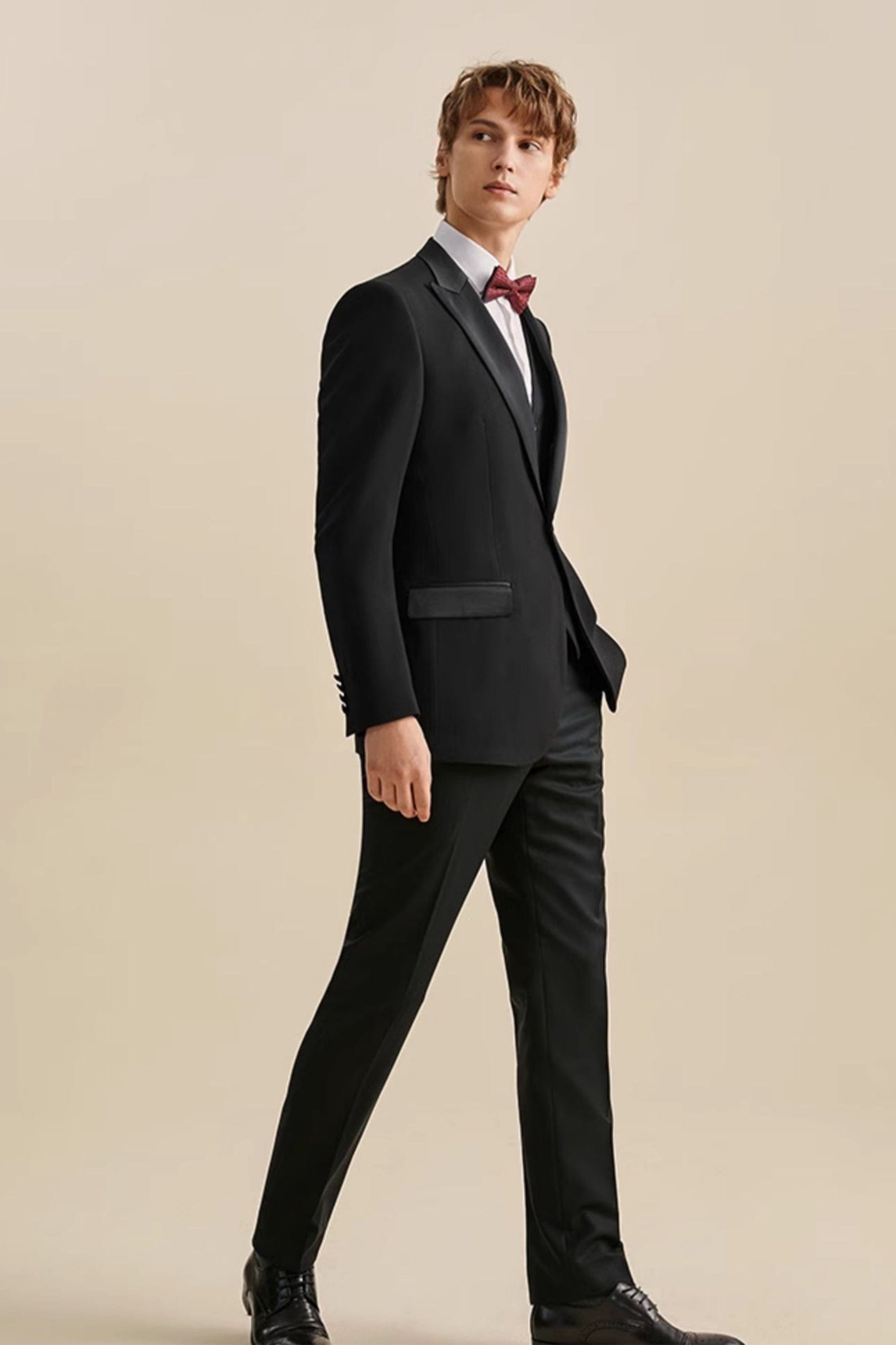 aesido Black 3 Piece Single Button Business Slim Fit Men's Suit Groom Wedding Dress