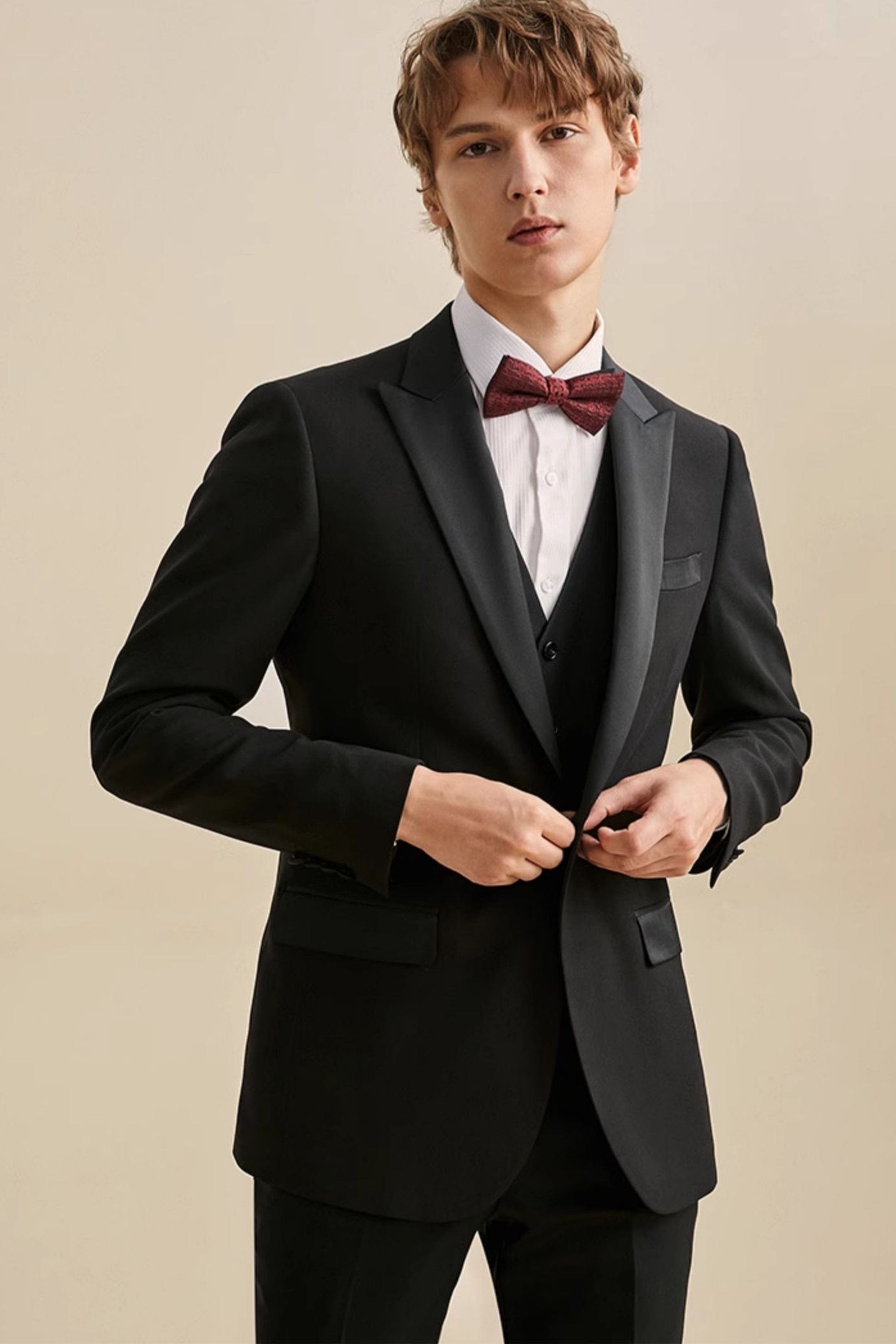 aesido Black 3 Piece Single Button Business Slim Fit Men's Suit Groom Wedding Dress