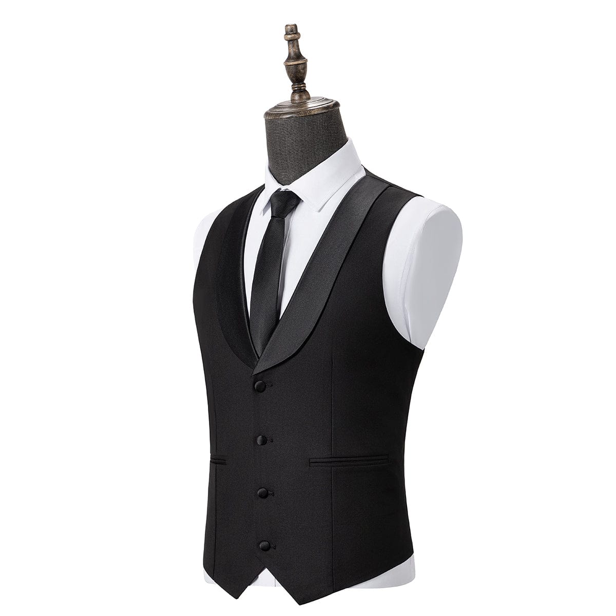 aesido Black 3 Piece Single Button Satin Collar Men Suit (Blazer+Vest+Pants)