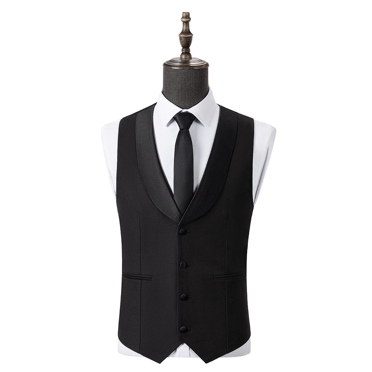 aesido Black 3 Piece Single Button Satin Collar Men Suit (Blazer+Vest+Pants)