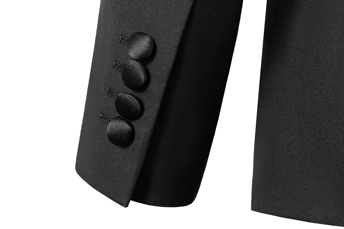 aesido Black 3 Piece Single Button Satin Collar Men Suit (Blazer+Vest+Pants)