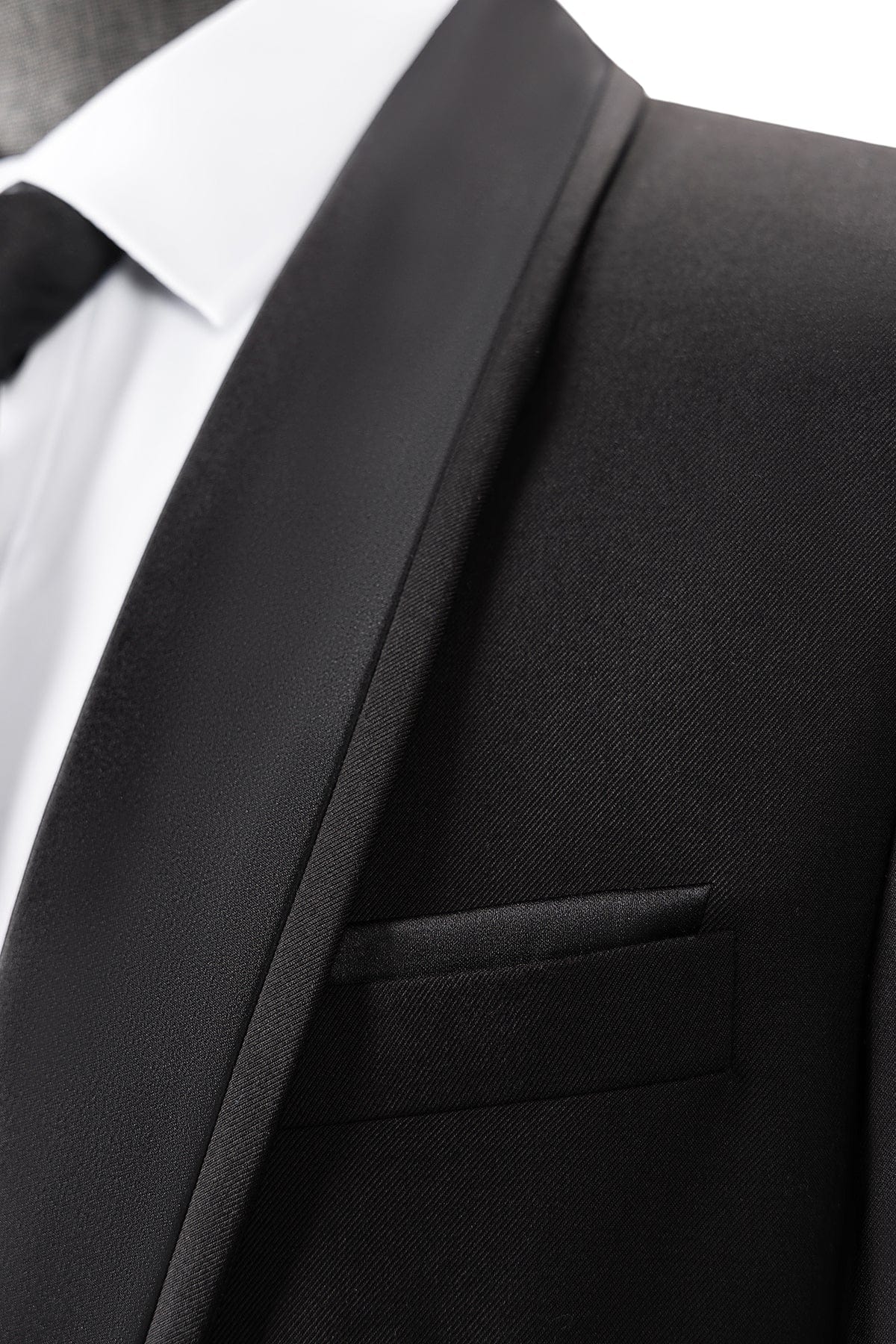 aesido Black 3 Piece Single Button Satin Collar Men Suit (Blazer+Vest+Pants)