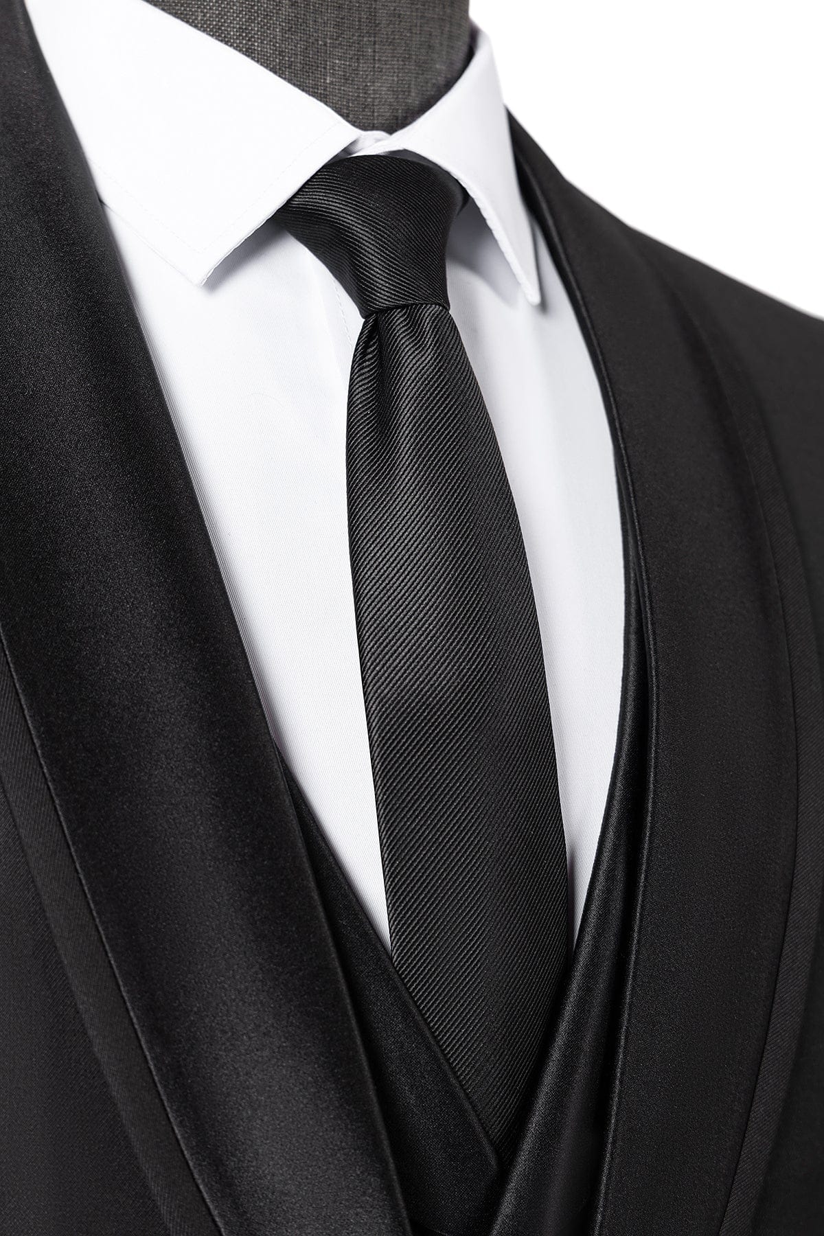 aesido Black 3 Piece Single Button Satin Collar Men Suit (Blazer+Vest+Pants)