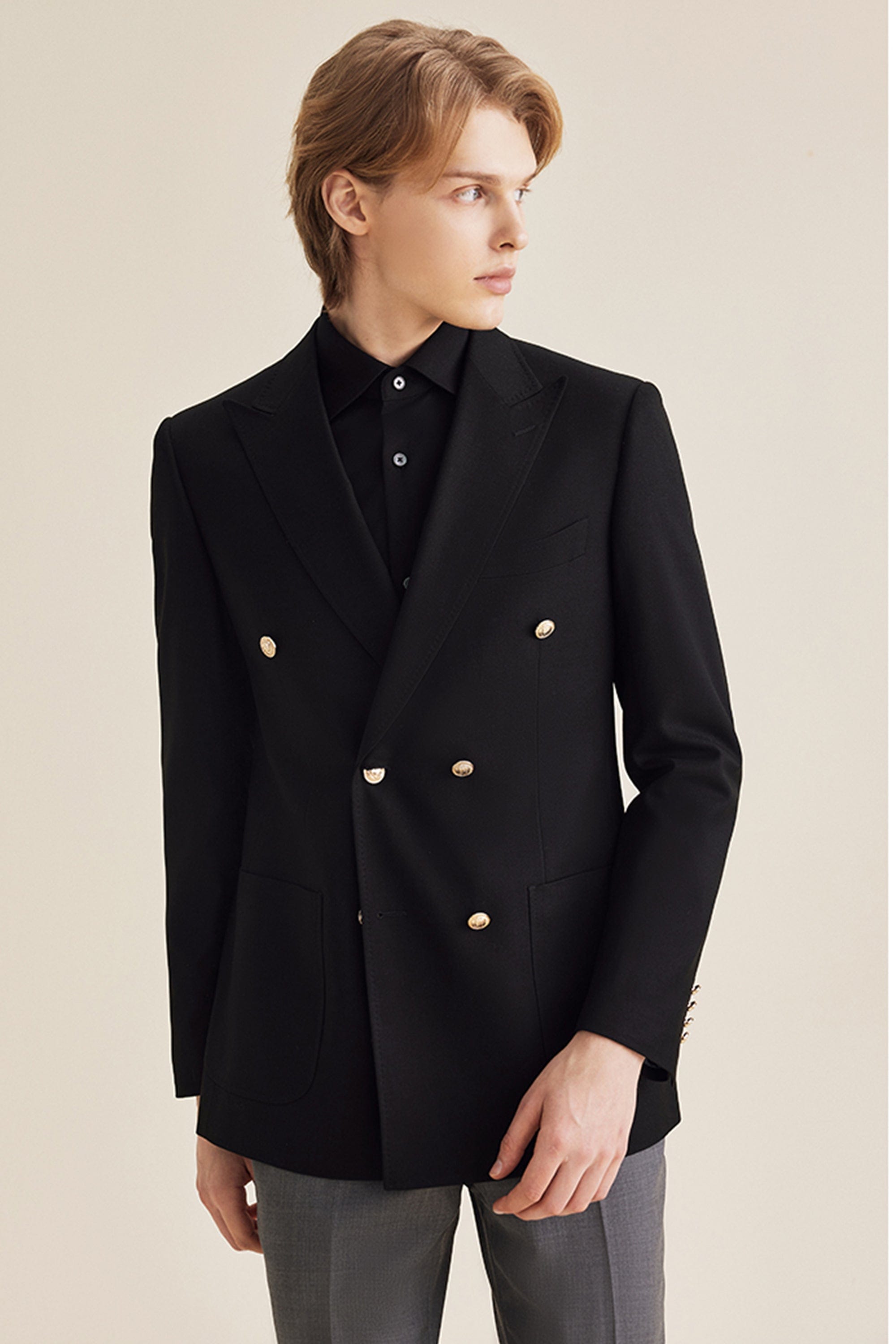 aesido Black Double Breasted Business Casual Slim Fit Men's Blazer