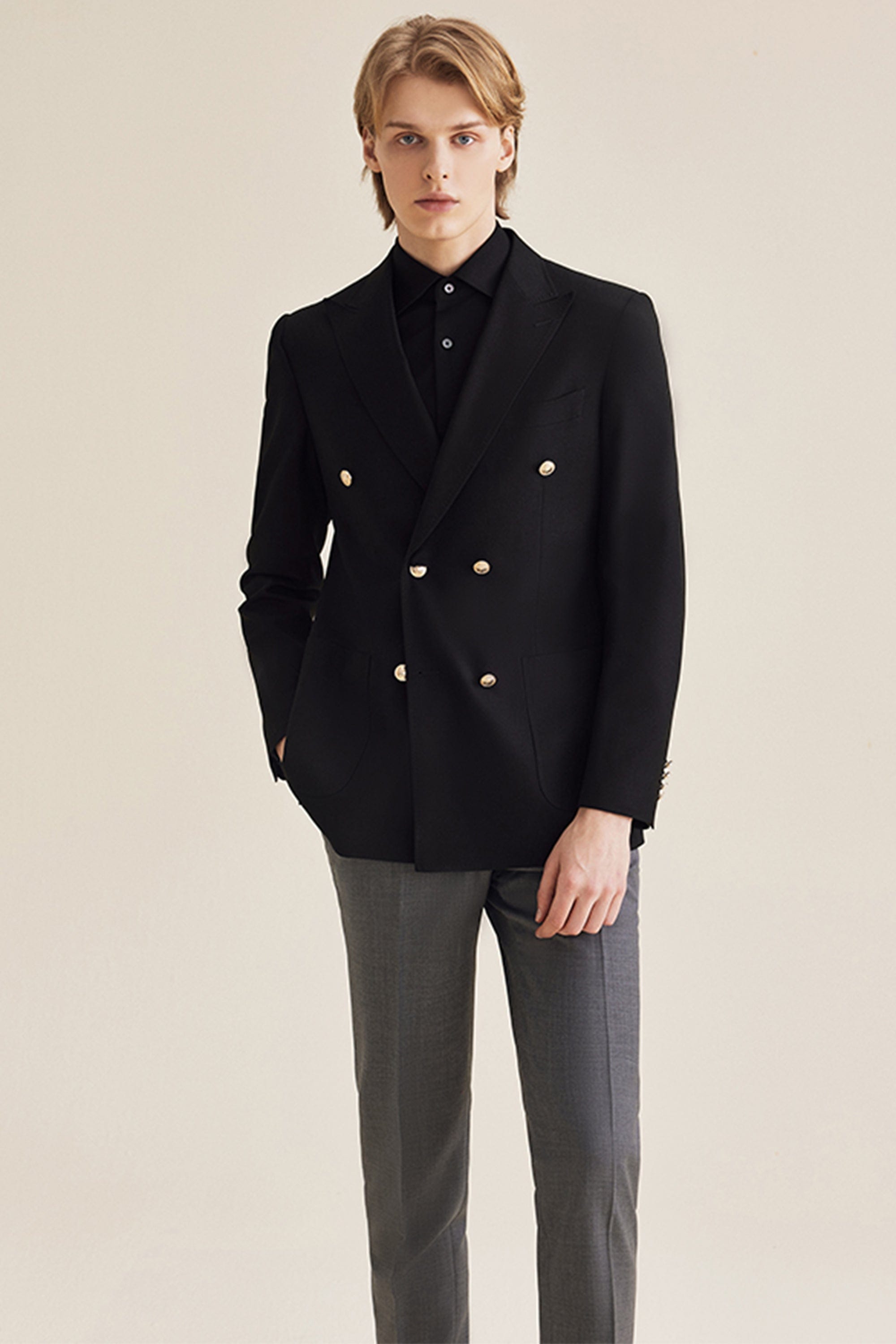 aesido Black Double Breasted Business Casual Slim Fit Men's Blazer