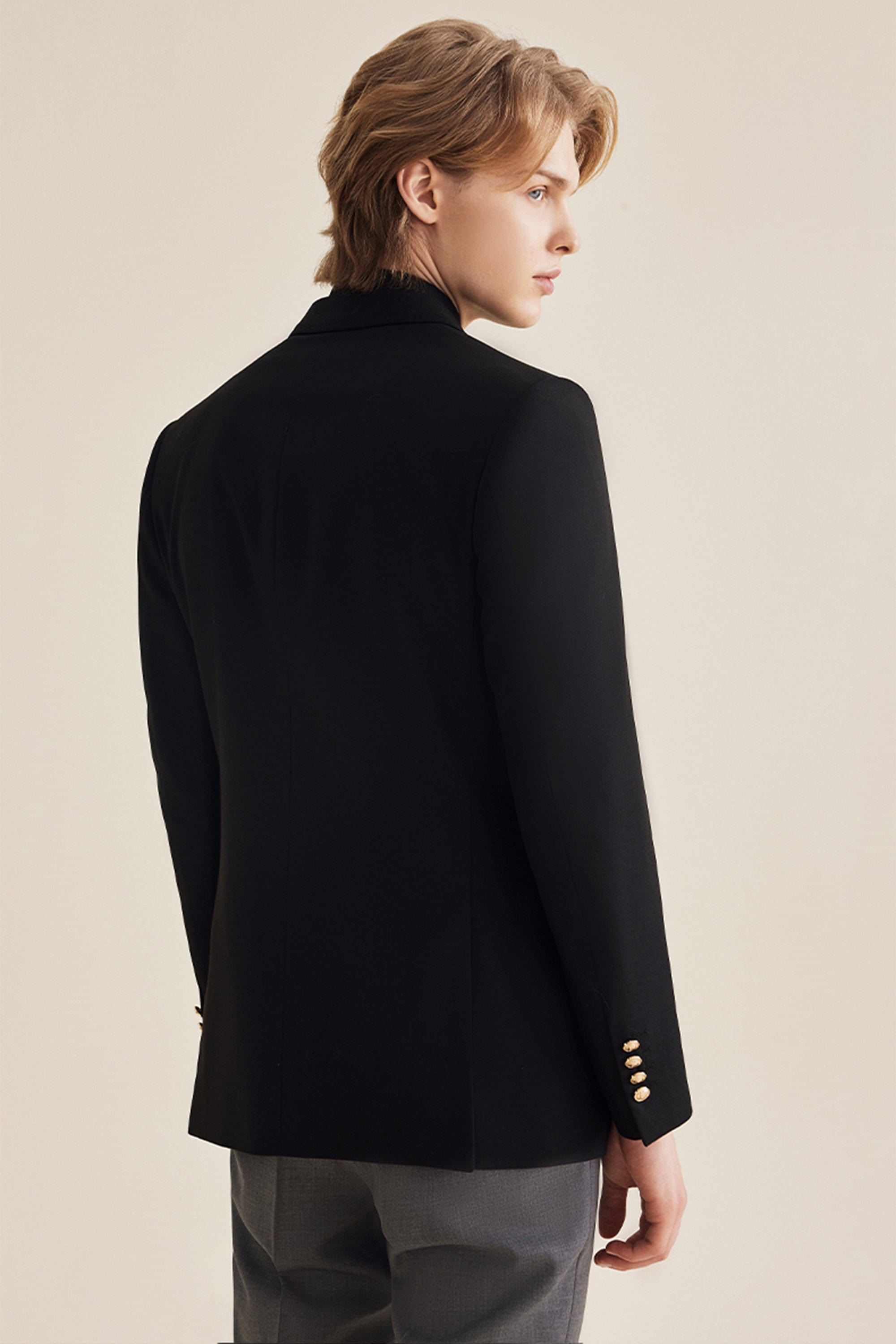 aesido Black Double Breasted Business Casual Slim Fit Men's Blazer