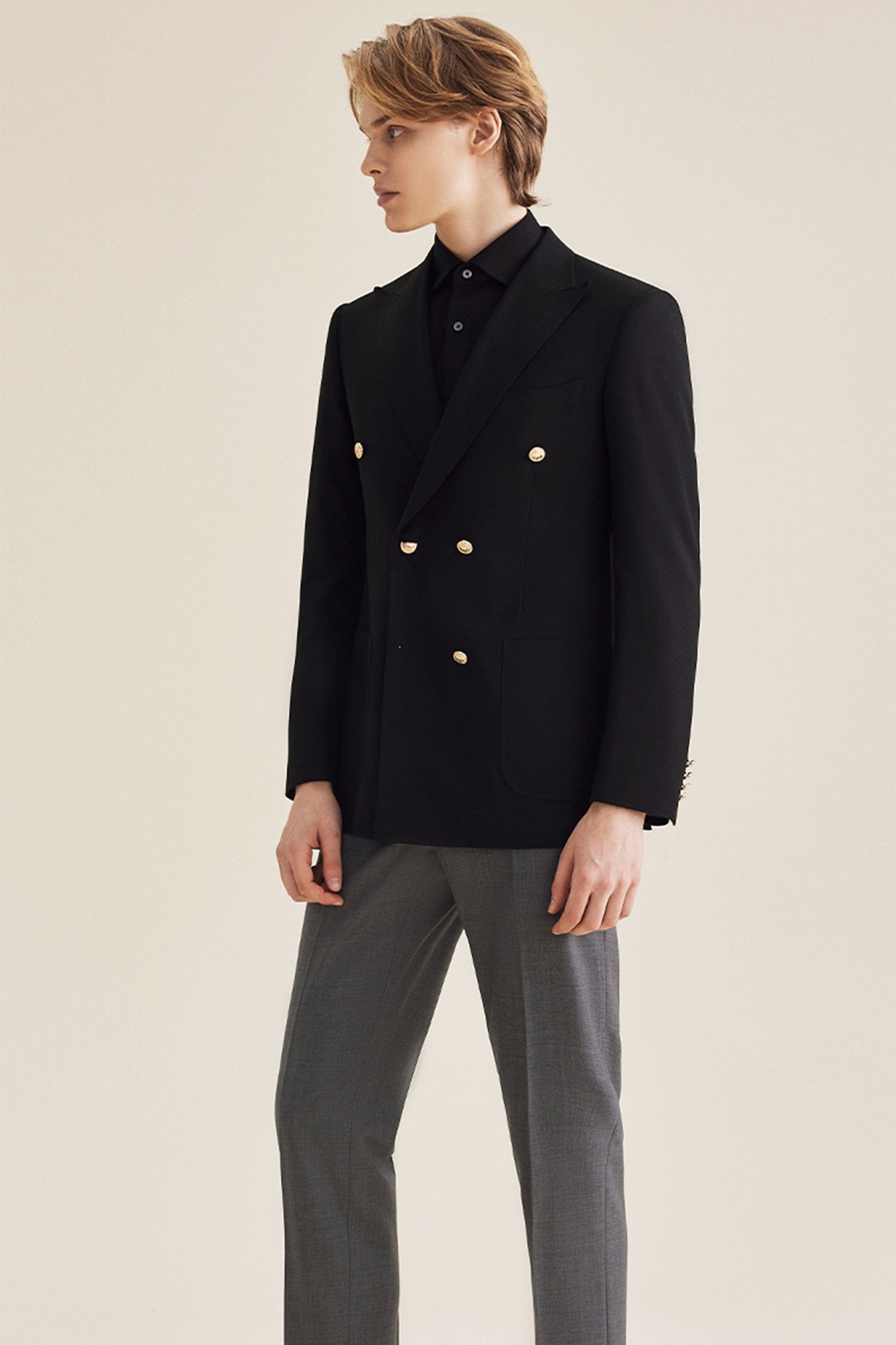 aesido Black Double Breasted Business Casual Slim Fit Men's Blazer