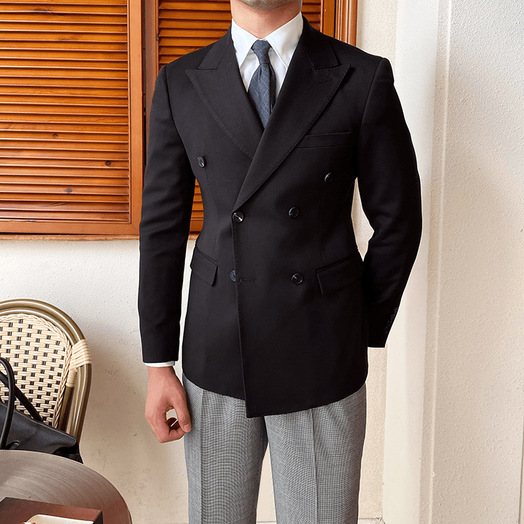 Black Double Breasted Solid Color Slim Fit Men's Blazer Navy / 46R Black Double Breasted Solid Color Slim Fit Men's Blazer Navy / 46R