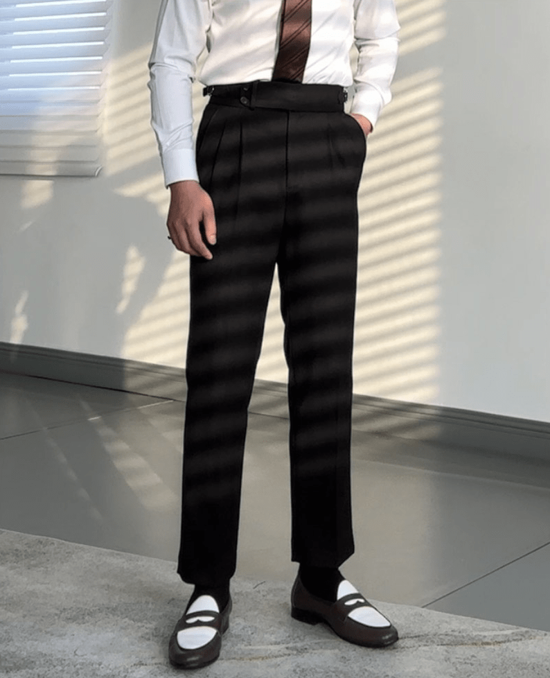 Black High Waist Casual Business Slim Fit Tweed Men's Trousers Black / 34W X 34L Black High Waist Casual Business Slim Fit Tweed Men's Trousers Black / 34W X 34L