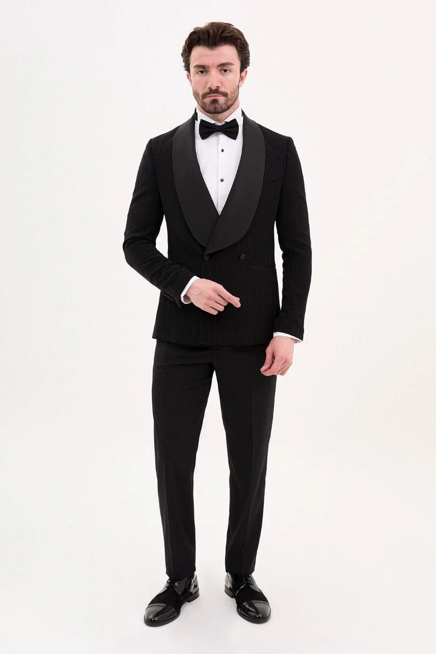 aesido Black Men’s Single-Breasted Tuxedo Suit with Satin Shawl Lapel and Matching Pants