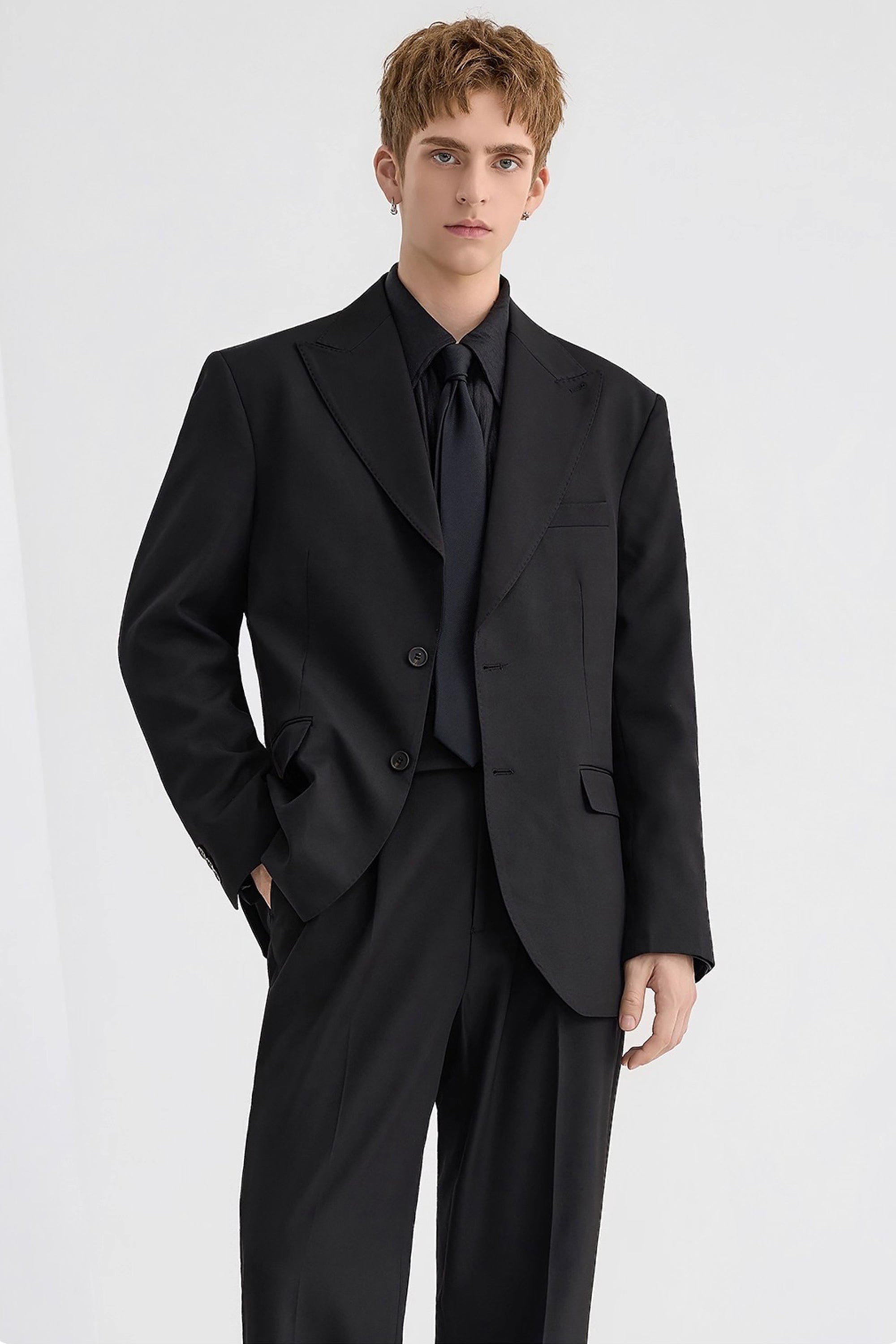 aesido Black Notch Lapel Casual Men's Blazer