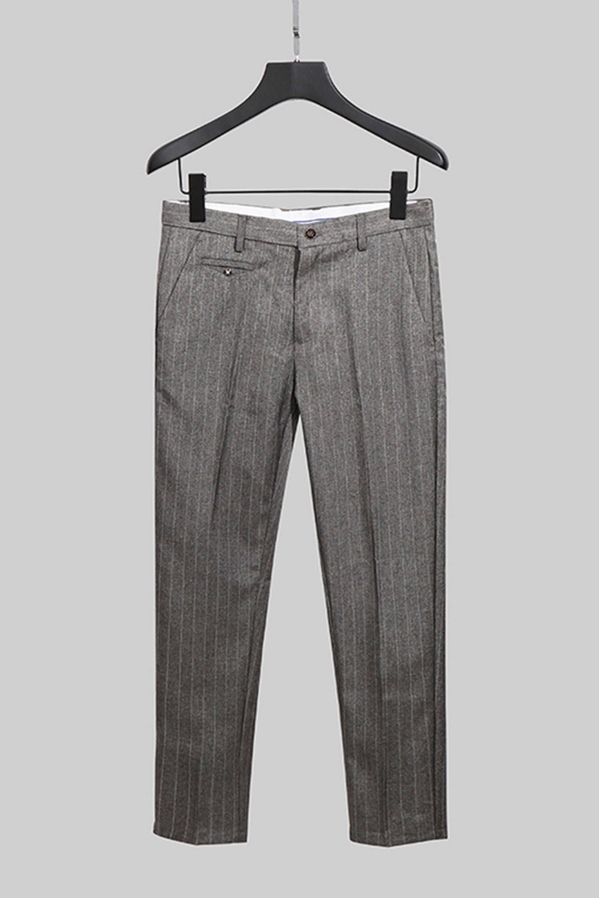 aesido Black Striped Casual Slim Fit Men Trousers