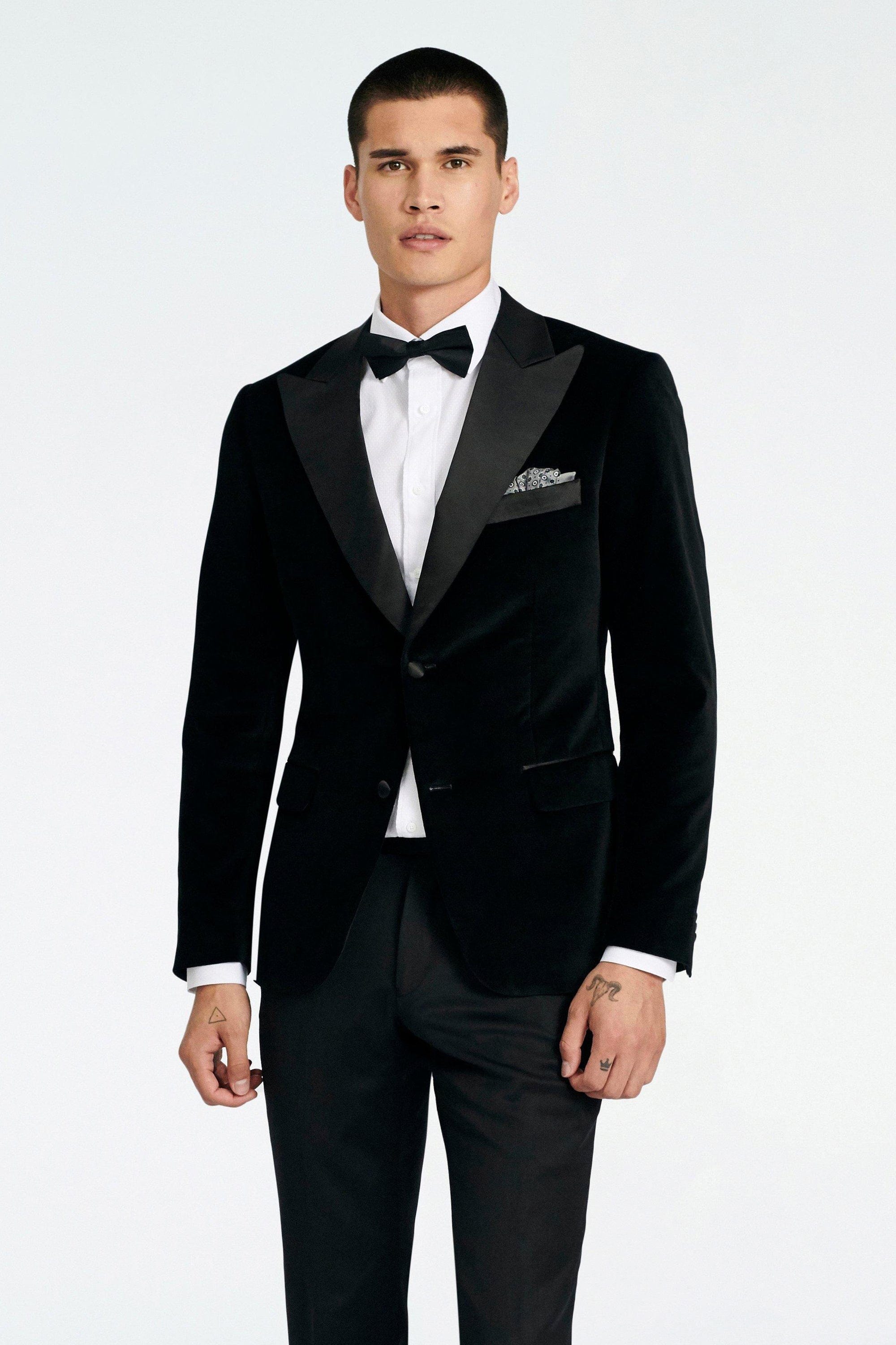 aesido Black Velvet Men's Blazer with Satin Peak Lapel