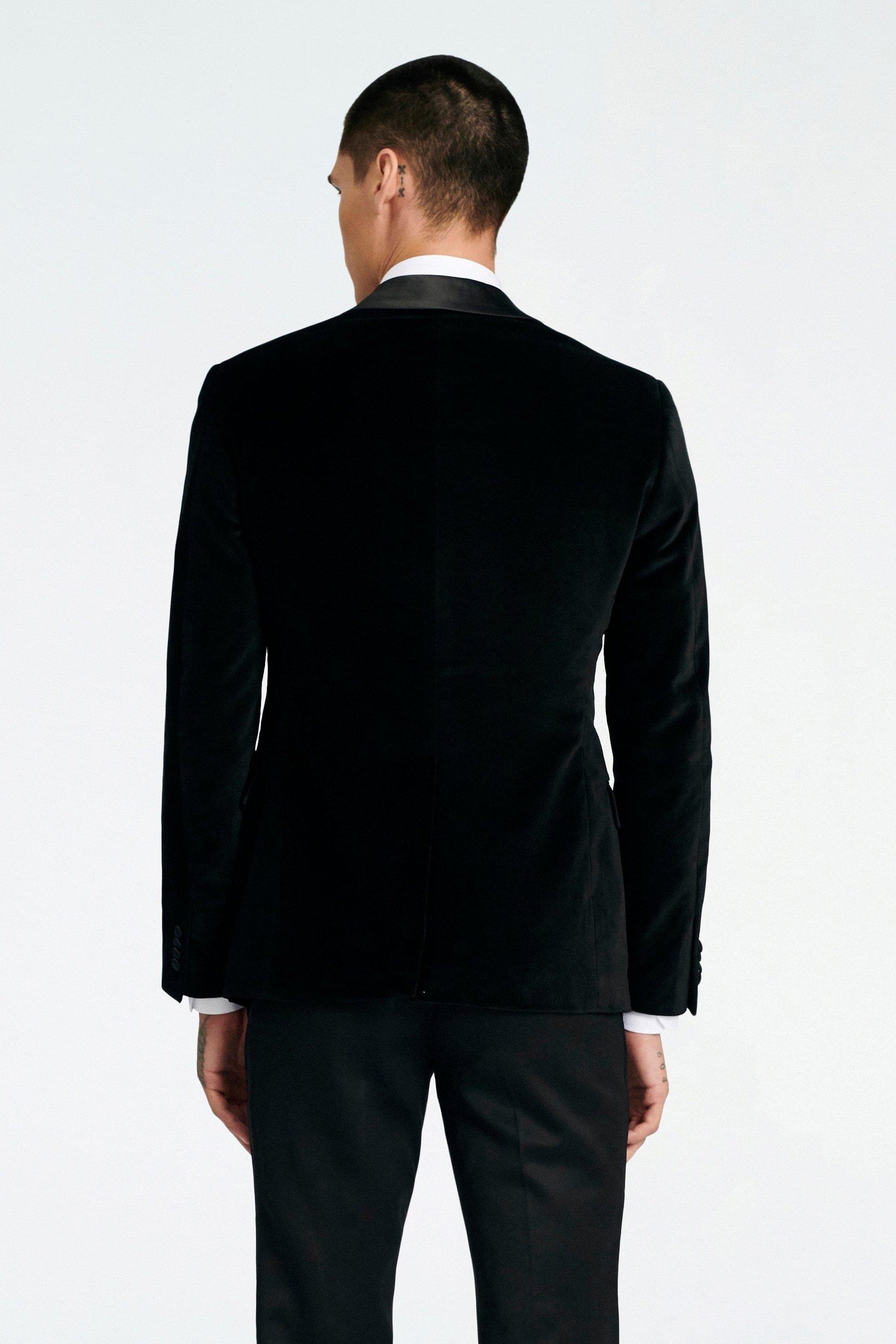 aesido Black Velvet Men's Blazer with Satin Peak Lapel