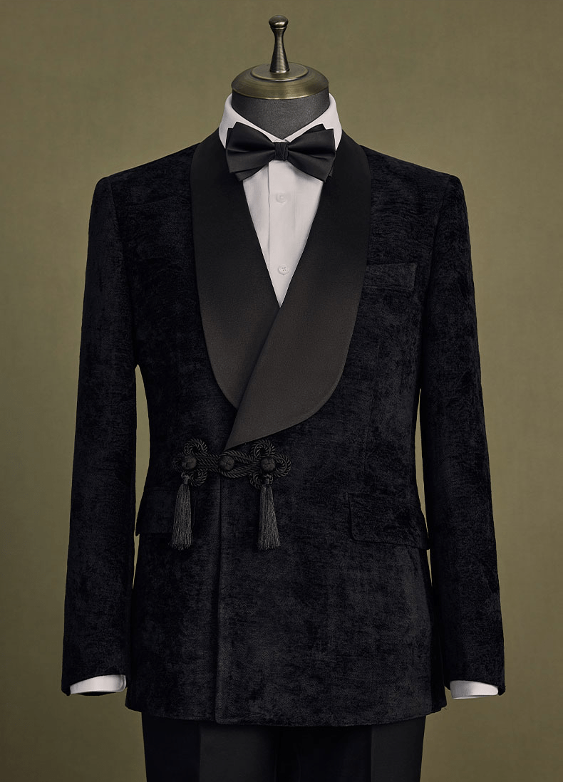 aesido Black Velvet New Chinese Style Shawl Lapel Men's Blazer