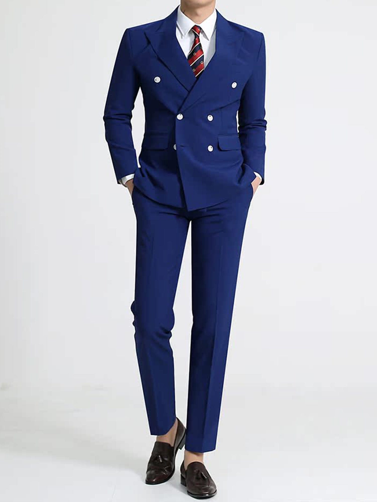 aesido Blue 2 Piece Double Brested Business Casual Silm Fit Men Suit