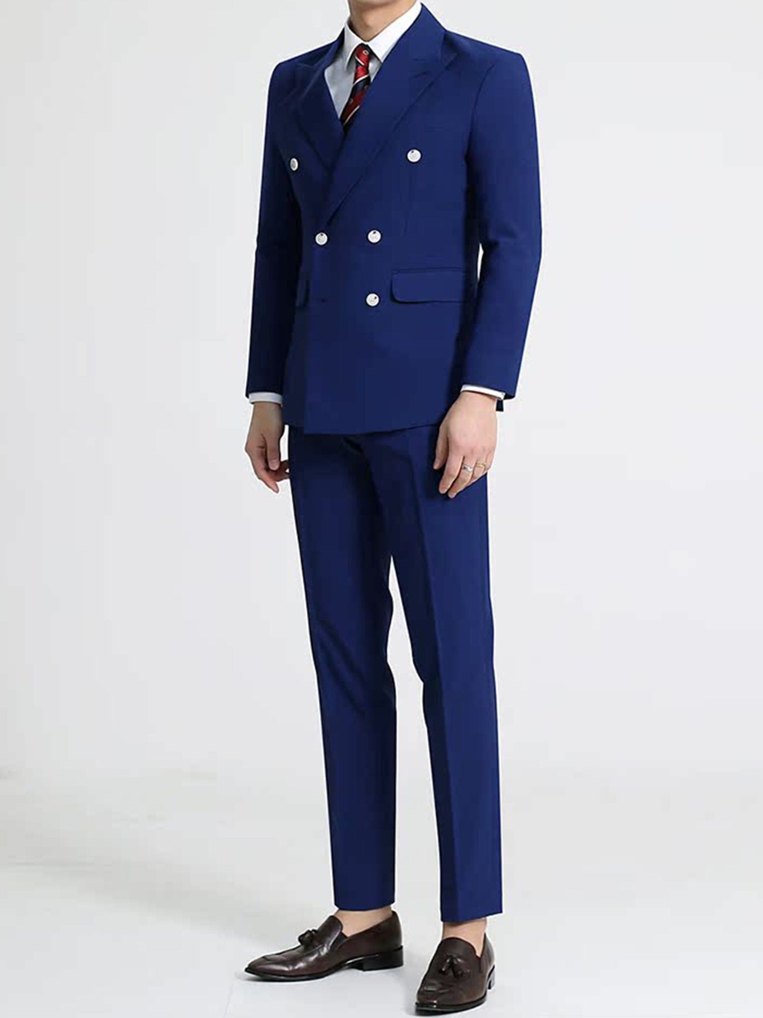 aesido Blue 2 Piece Double Brested Business Casual Silm Fit Men Suit