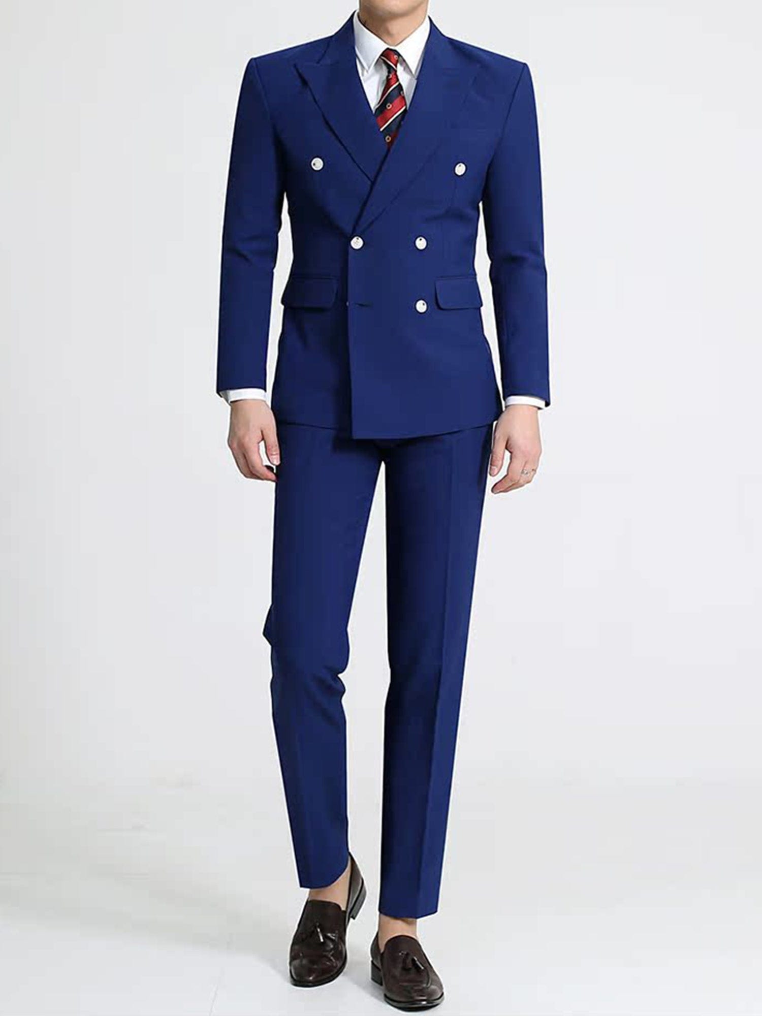 aesido Blue 2 Piece Double Brested Business Casual Silm Fit Men Suit