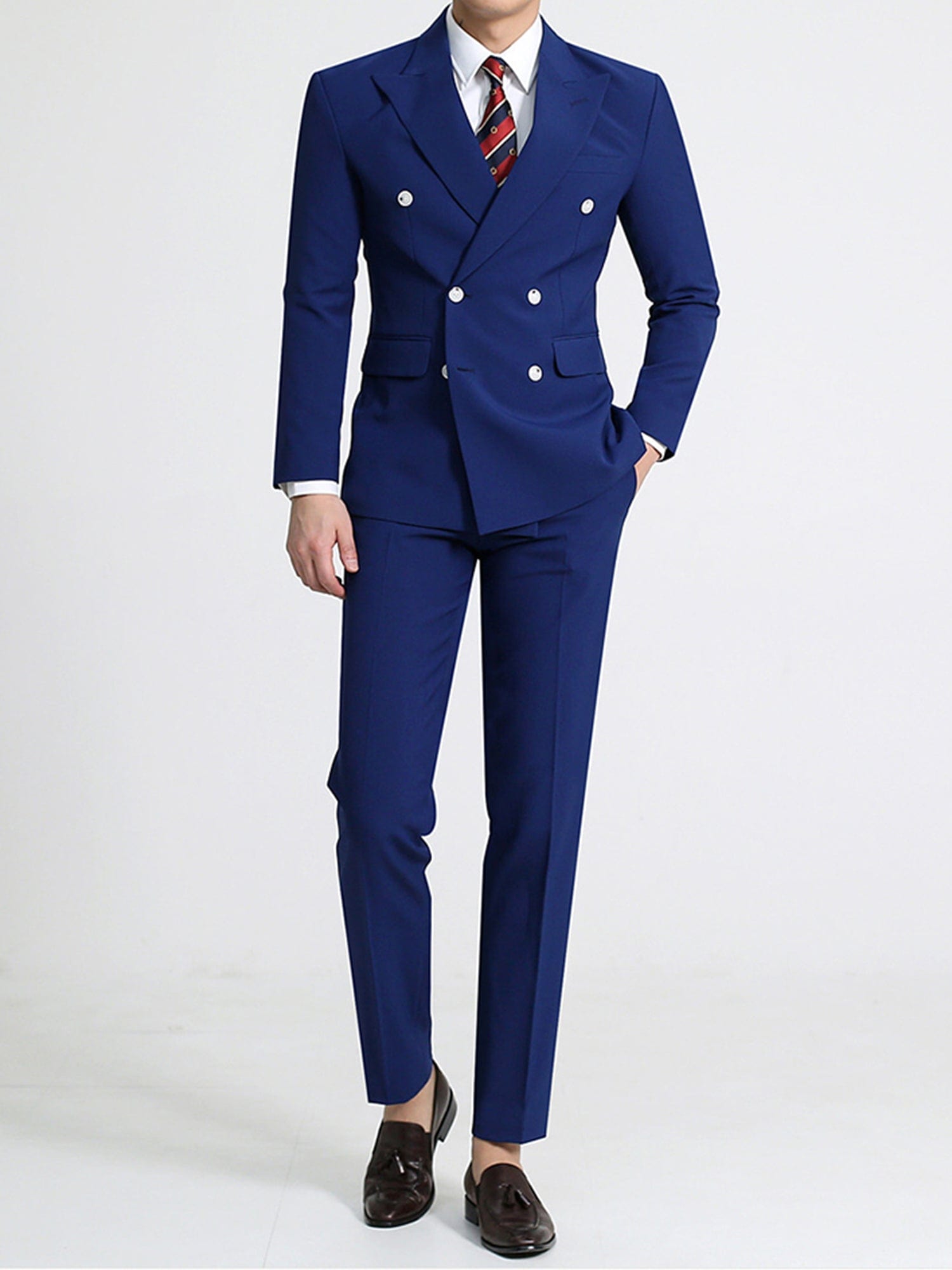 aesido Blue 2 Piece Double Brested Business Casual Silm Fit Men Suit
