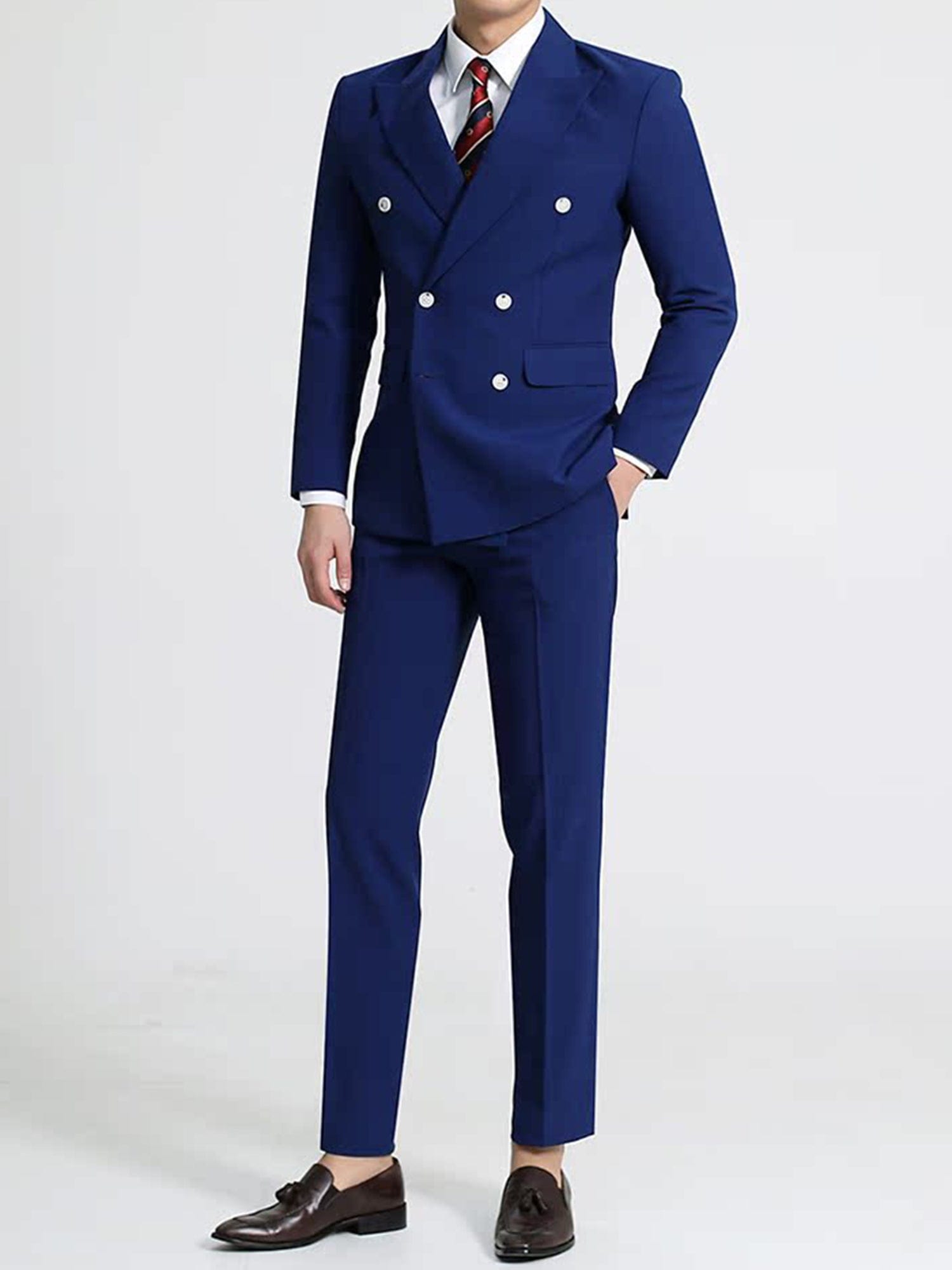 aesido Blue 2 Piece Double Brested Business Casual Silm Fit Men Suit