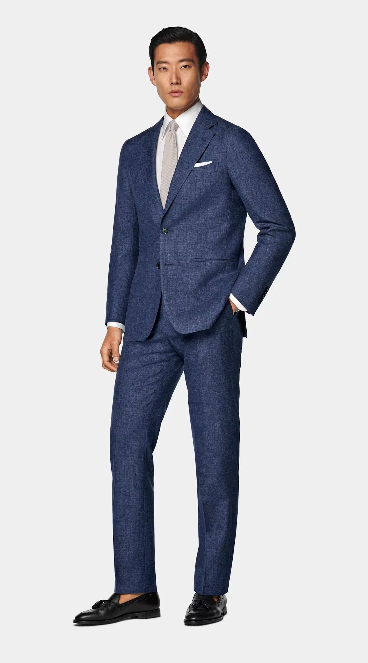 aesido Blue 2 Piece Summer Linen Double Button Casual Slim Fit Men Suit (Blazer+Pants)