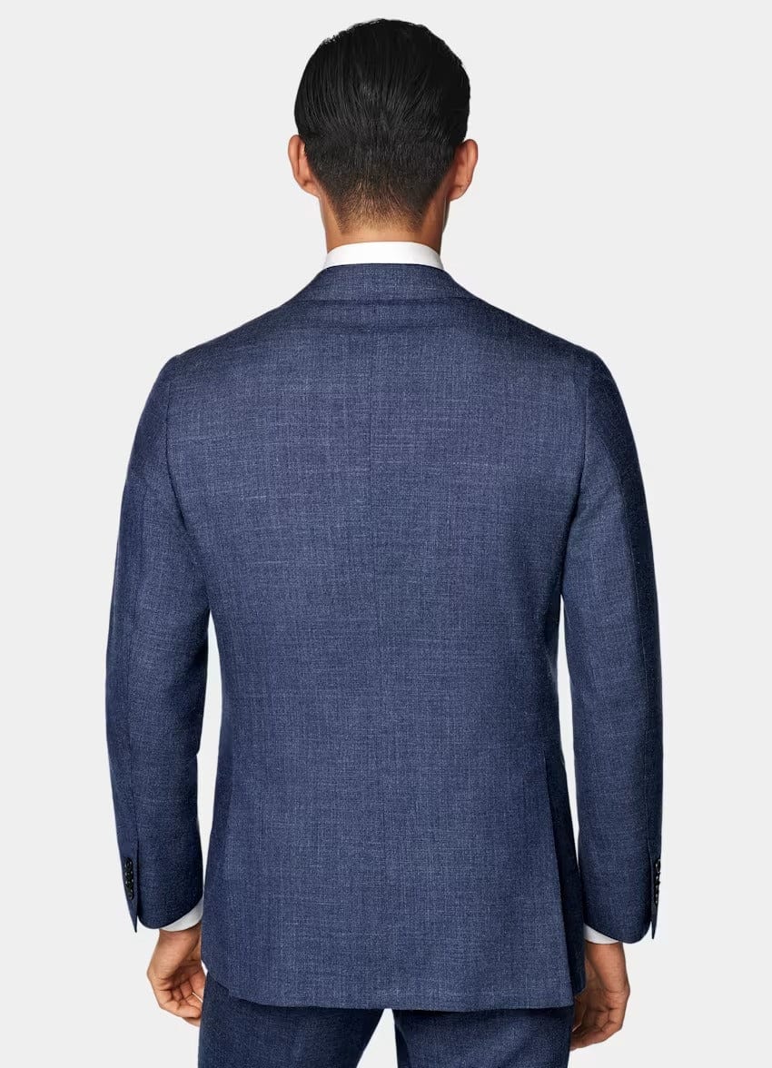 aesido Blue 2 Piece Summer Linen Double Button Casual Slim Fit Men Suit (Blazer+Pants)