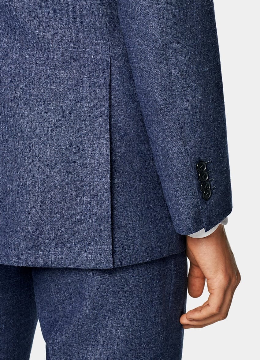 aesido Blue 2 Piece Summer Linen Double Button Casual Slim Fit Men Suit (Blazer+Pants)