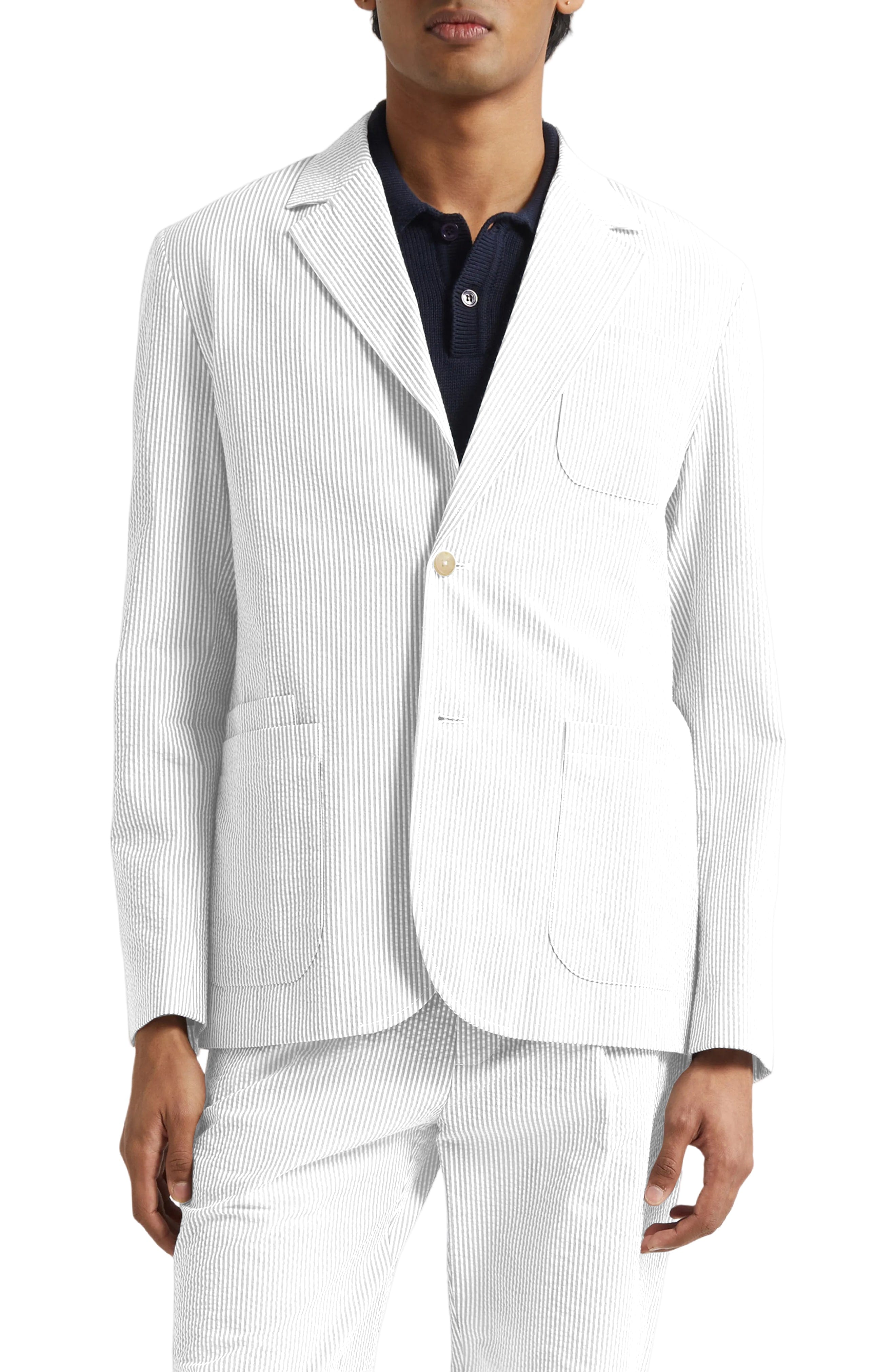 aesido Blue 2 Piece Summer Seersucker Double Button Business Casual Men Suit