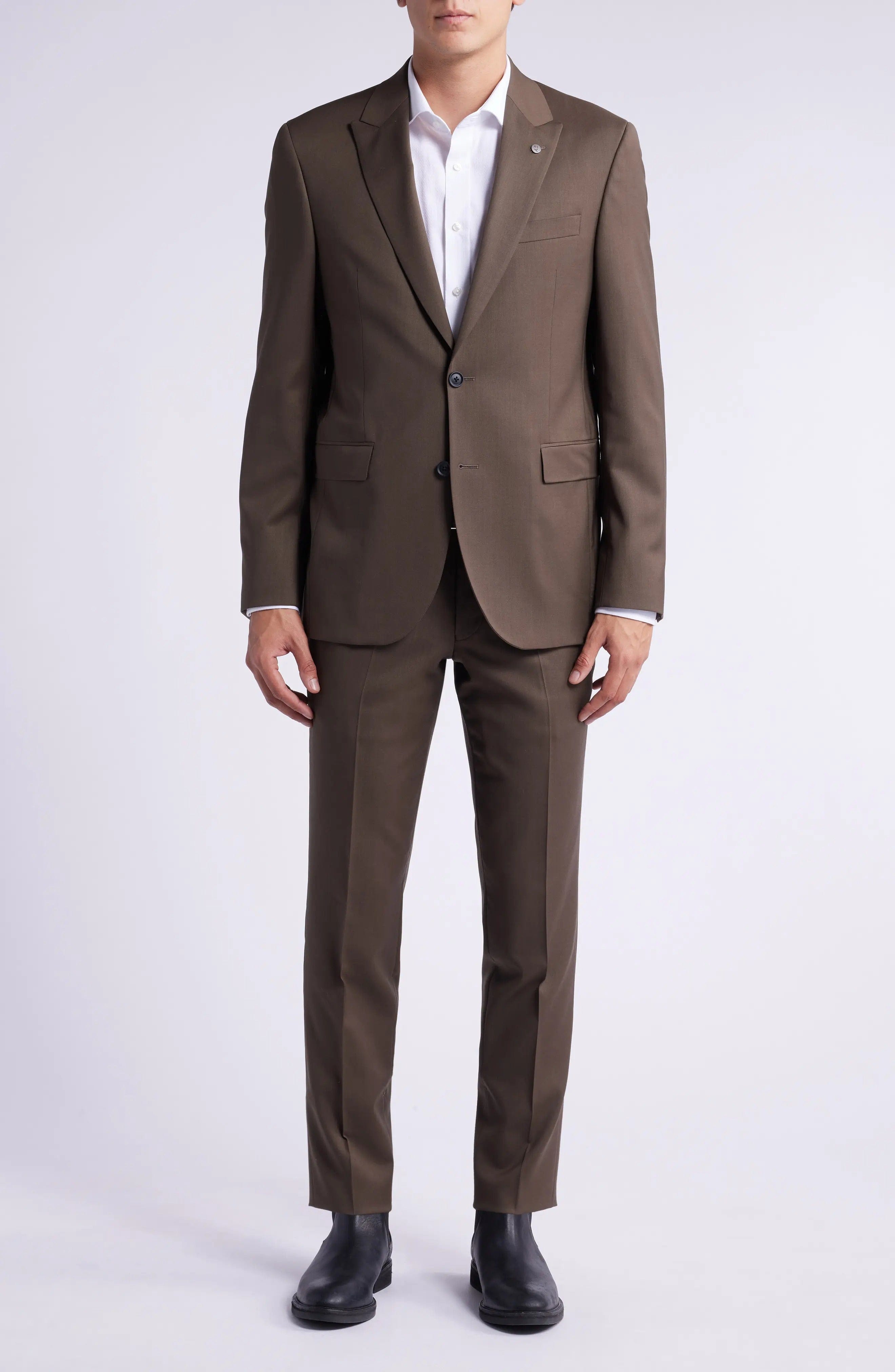 aesido Brown 2 Piece Double Button Casual Slim Men Suit (Blazer+Pants)