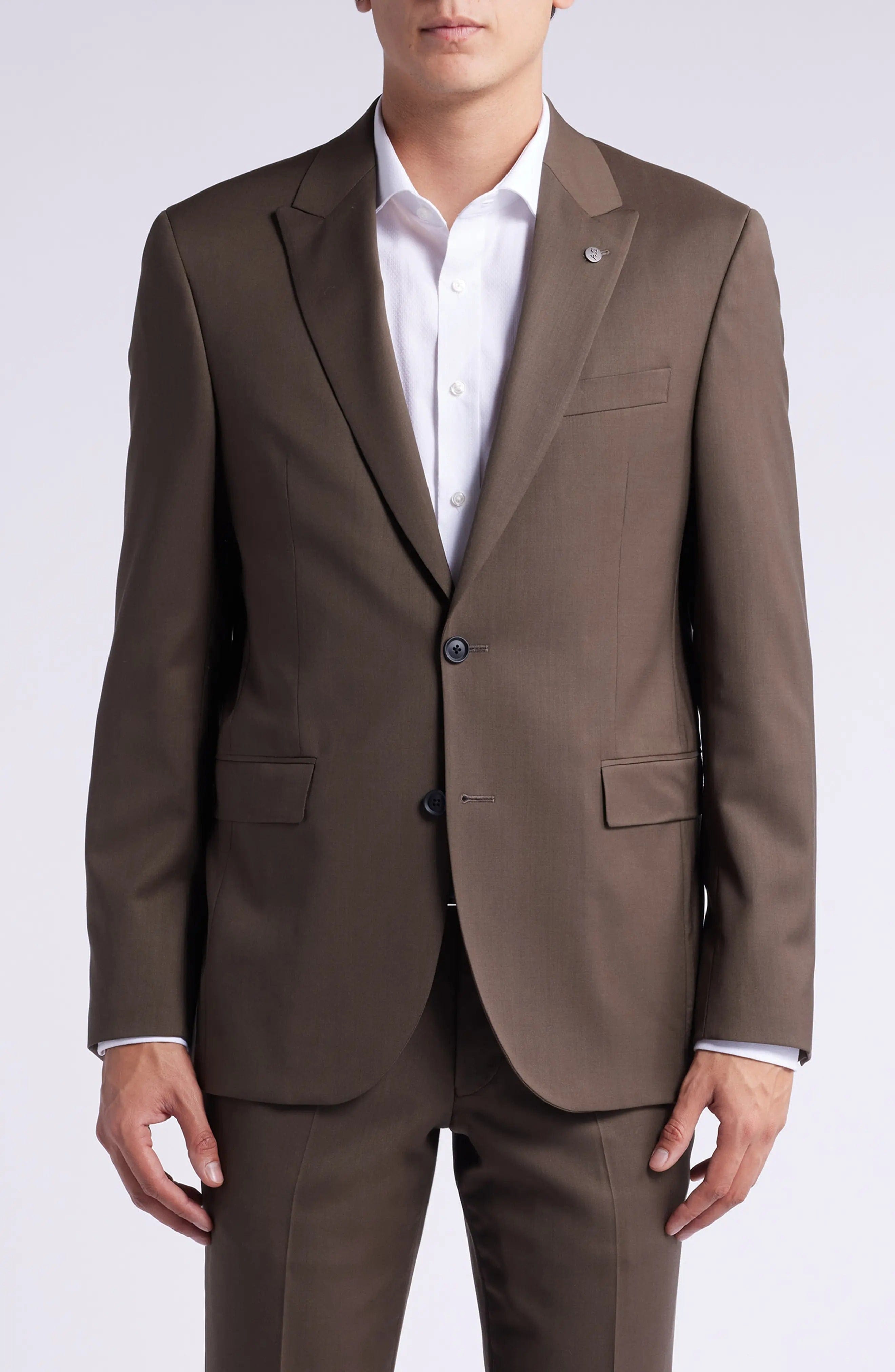 aesido Brown 2 Piece Double Button Casual Slim Men Suit (Blazer+Pants)