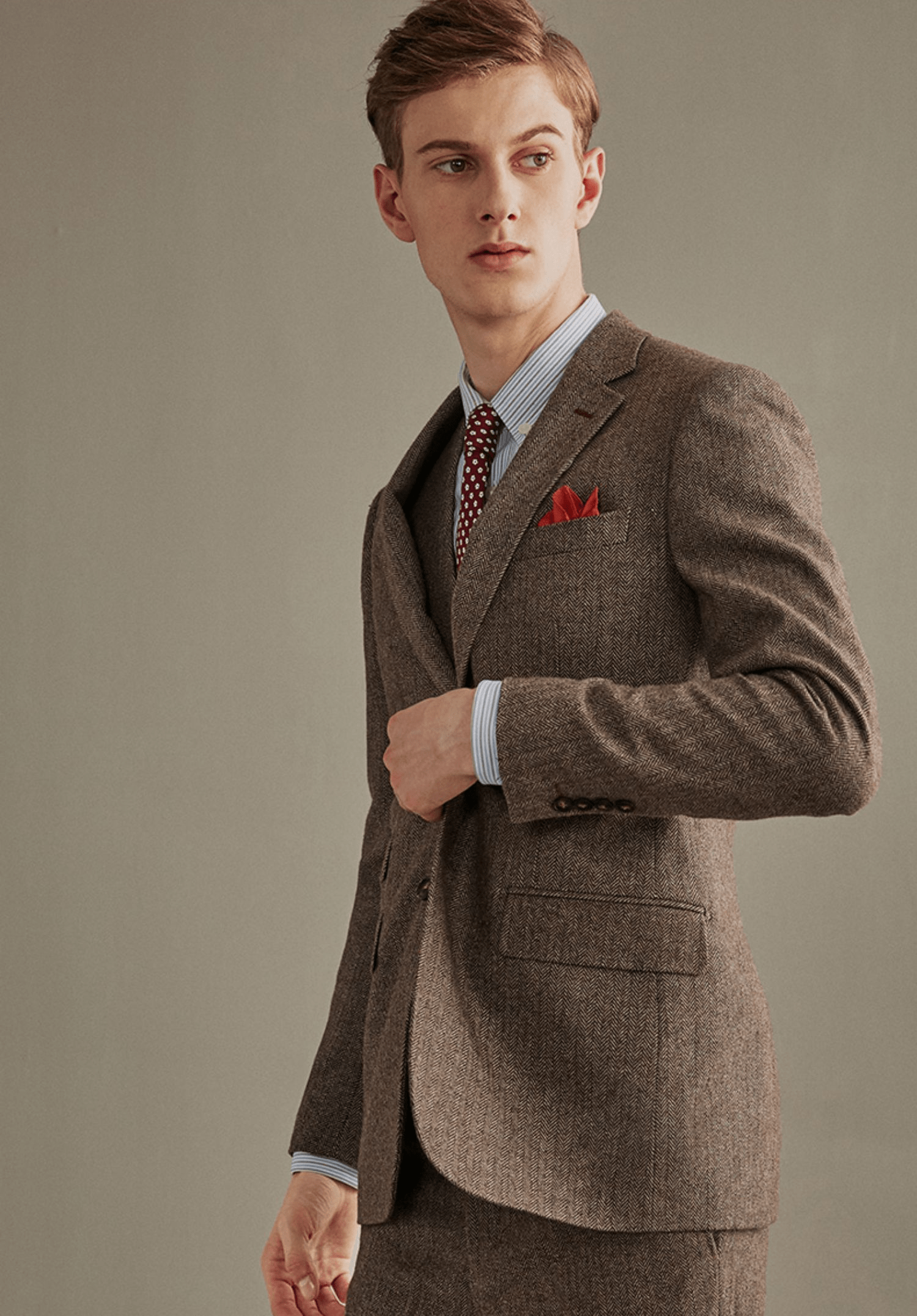 aesido Brown 3 Piece Retro Business Slim Men's Suit Groom Wedding Dress